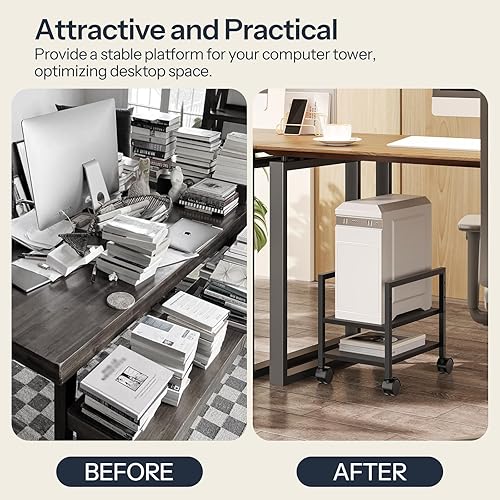 Miniatura 7 de HOOBRO Soporte para PC, soporte de torre de PC de 2 niveles que se adapta a la mayoría de torres de computadora, soporte de CPU para piso, altura