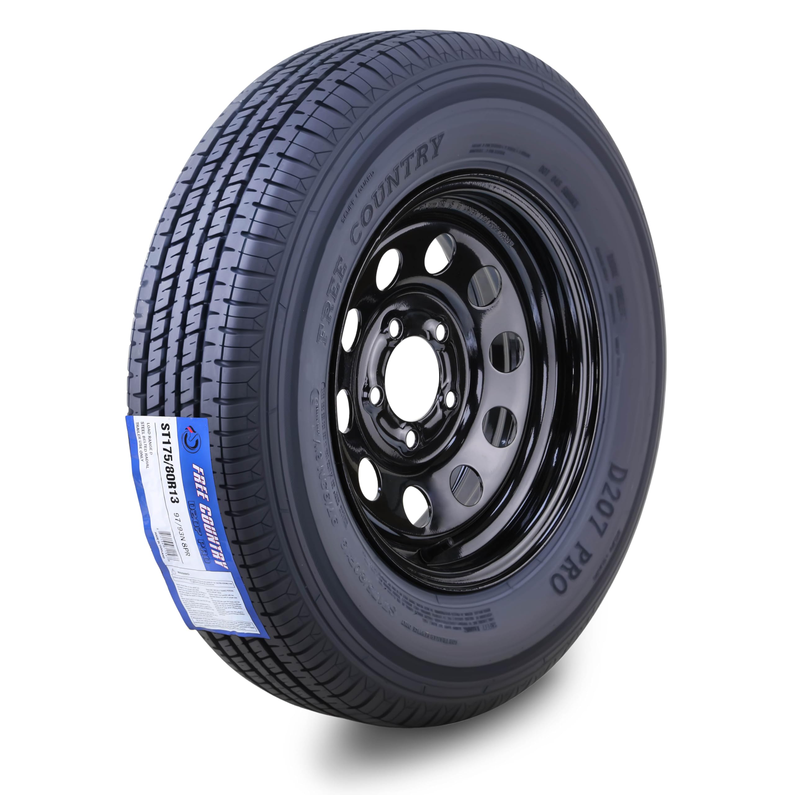 Free Country Trailer Tire Wheel ST175/80R13 8-Ply D 97N 5X4.5 Black Mod Rim