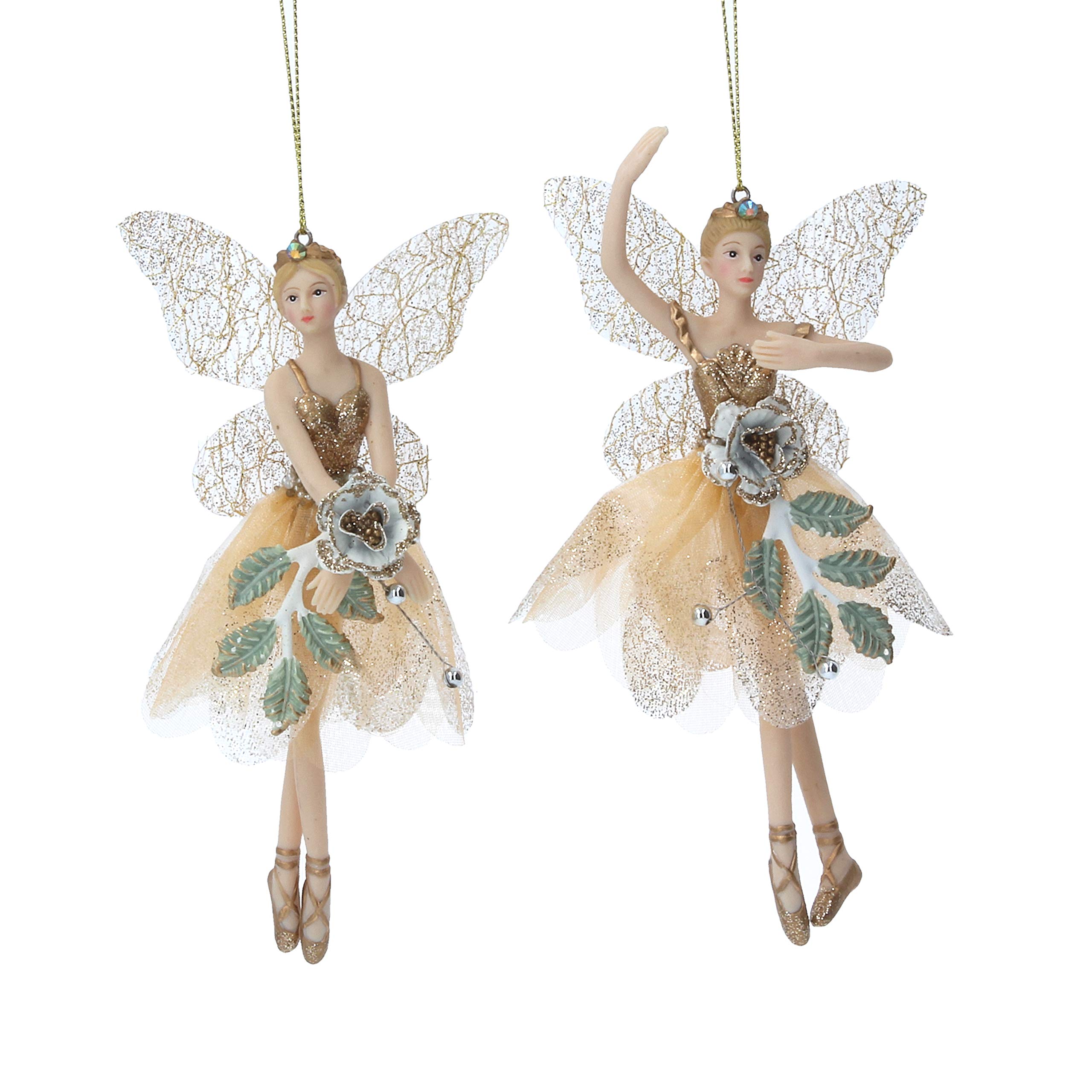 Gisela Graham 15 Centimeter Cream & Gold Resin Fairy Set of 2 Assorted