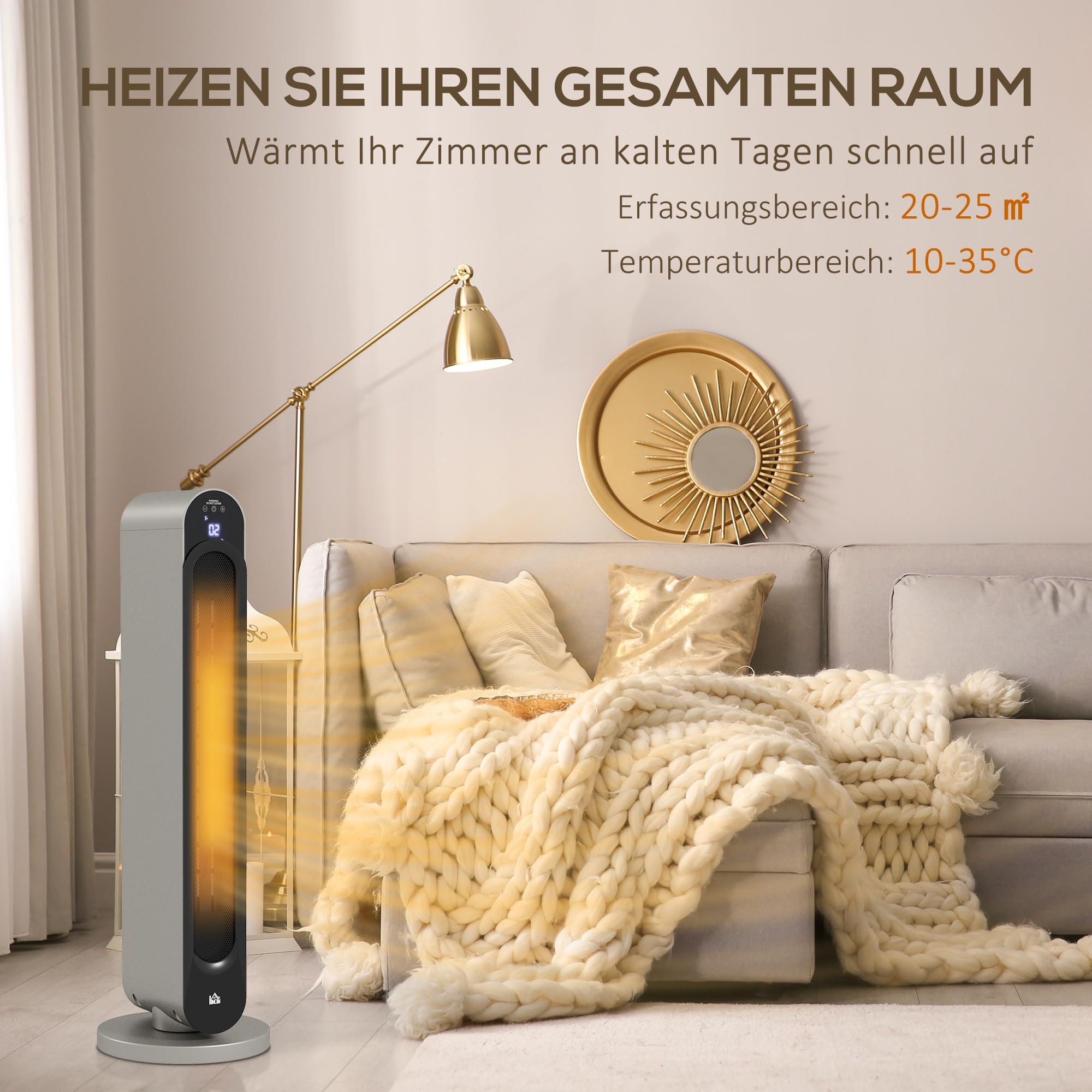 HOMCOM Nagrzewnica PTC ceramiczna 2200W, pilot, timer 12h