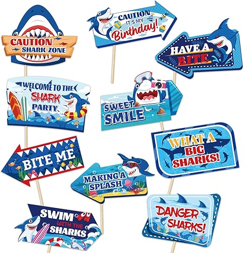 Miniatura 2 de HOWAF 20 carteles de decoración de fiesta de tiburón, letrero direccional de fiesta de tiburón para suministros de fiesta de cumpleaños con temática