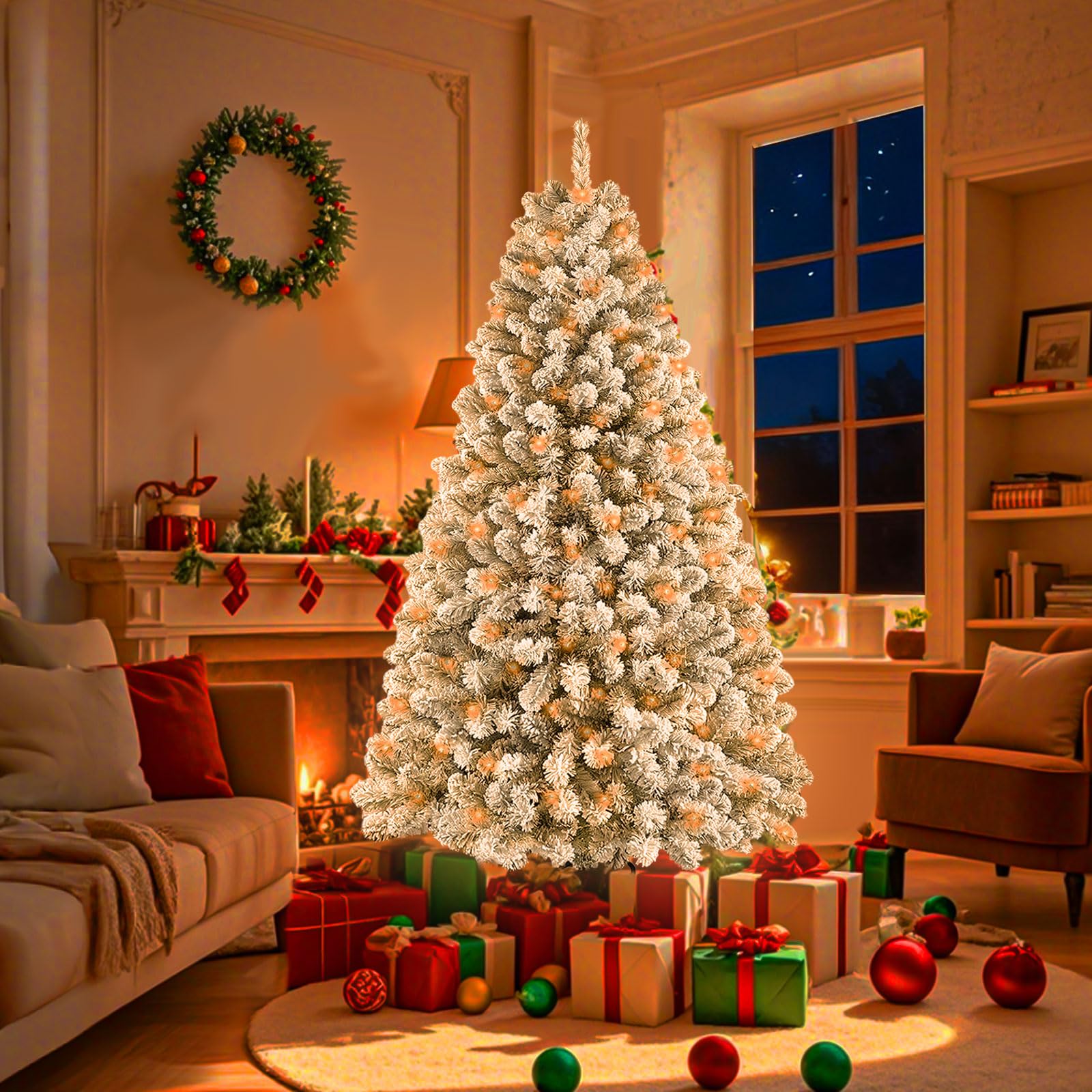 Árbol de Navidad Grande Artificial con iluminación,árbol de Navidad de 180 cm con LED y 900 Puntas,árboles de Navidad Artificiales adecuados para decoración de Navidad y Año Nuevo (DABlanco)
