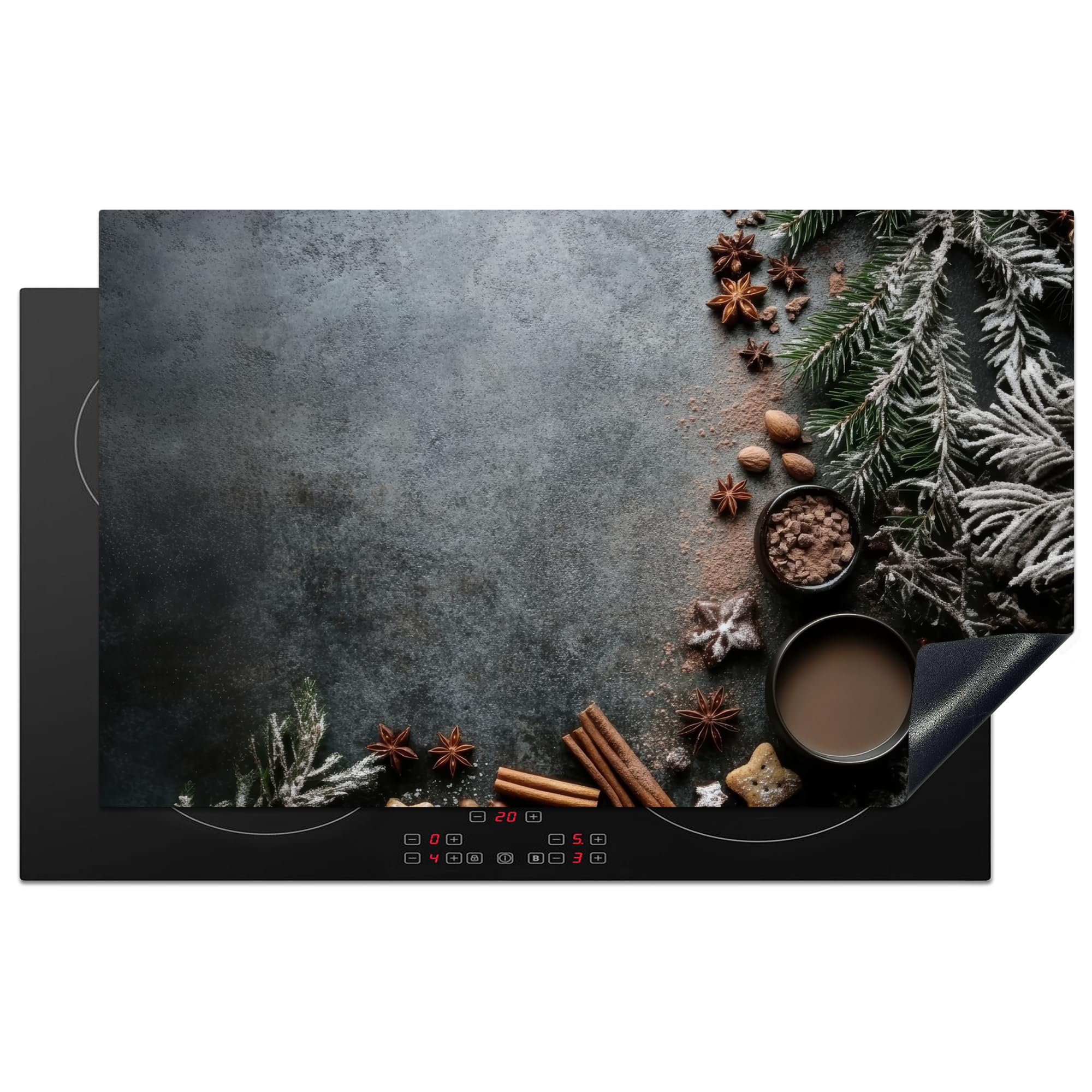 KitchenYeah© Induction Hob Cover Protector Mat 20.5"x33.5" / 85x52 cm Kitchen Universal Ceramic Covers for Electric Cookers Vinyl Winter - Herbs - Snow - Chocolate — image 1
