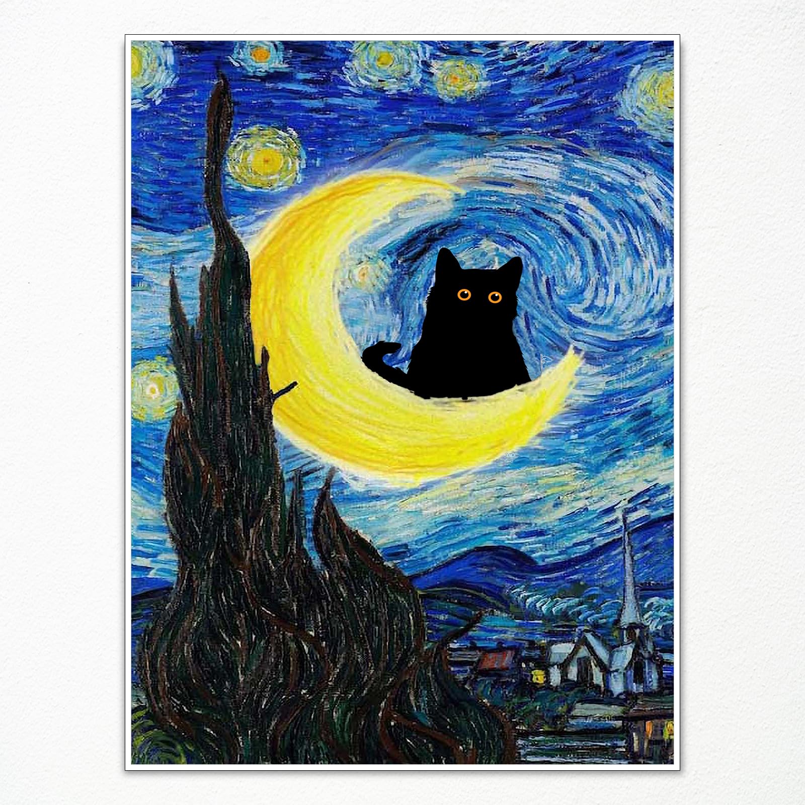 Amazon.co.jp: ゴッホ 星月夜猫 キャンバスウォールアート 有名な油絵