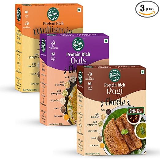 The Naturik Co Oats, Ragi & Multigrain Cheela Mix Combo - 250 gm (Pack of 3), Ready to Cook Millet Chilla/Dosa| Healthy & Instant Breakfast | Oats and Ragi | High Fibre & 20G Protein | Anytime Snack for Kids and Family