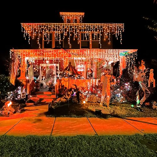 Miniatura 6 de JMEXSUSS Luces naranjas de Halloween (cadena de luces solares y luces de carámbano de Halloween)