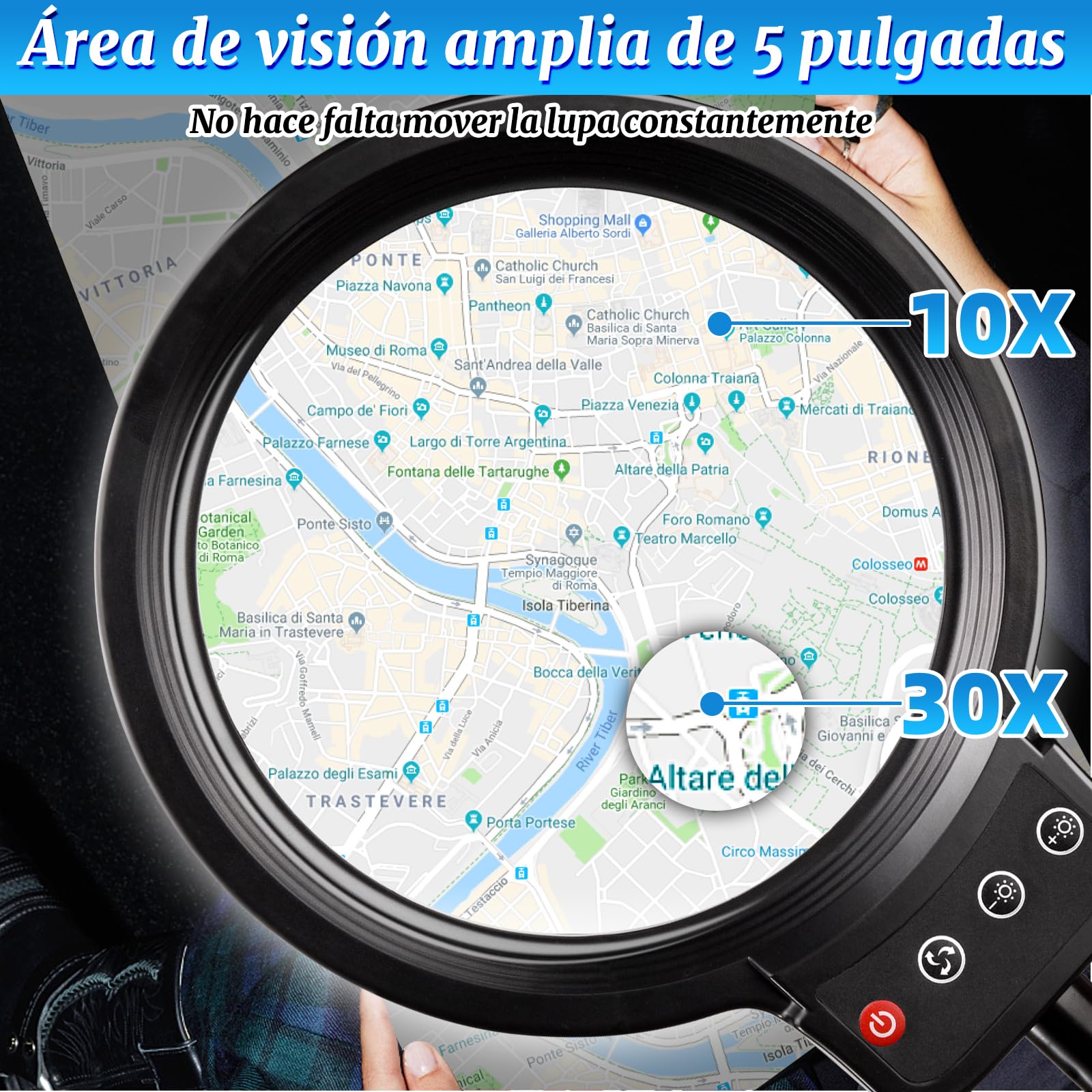 Lupa con Luz 10X/30X Gran Aumento – Lupas de Gran Aumento con Luz con 72 Leds, Brazo Flexible 360°, Base USB, Lupa de Pie para Lectura, Manualidades y Reparación
