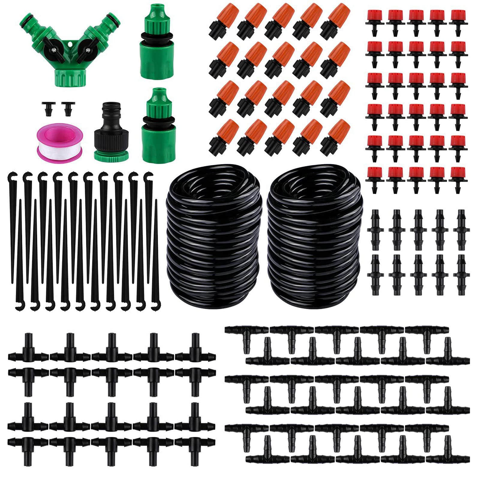 Decdeal Garden Irrigation System 98.4ft Tubing 50PCS Watering Sprayer & Dripper Kit DIY Saving Water Automatic Irrigation Equipment Set for Garden Greenhouse Flower Bed Patio Lawn