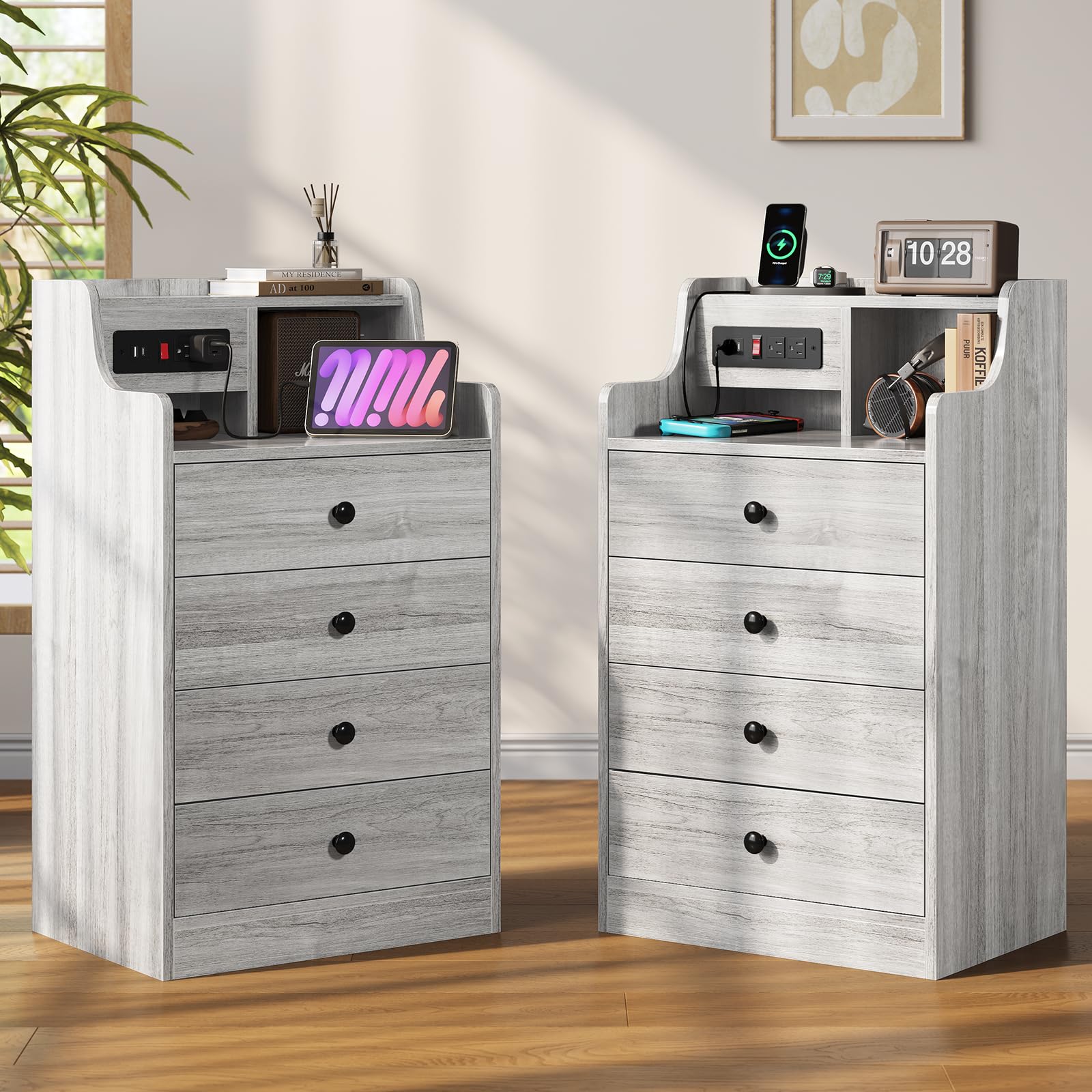 grey night stand and dresser Furniture of America Thaila Modern 3-Piece Grey Wood Dresser and 2-Nightstand Bedroom Set