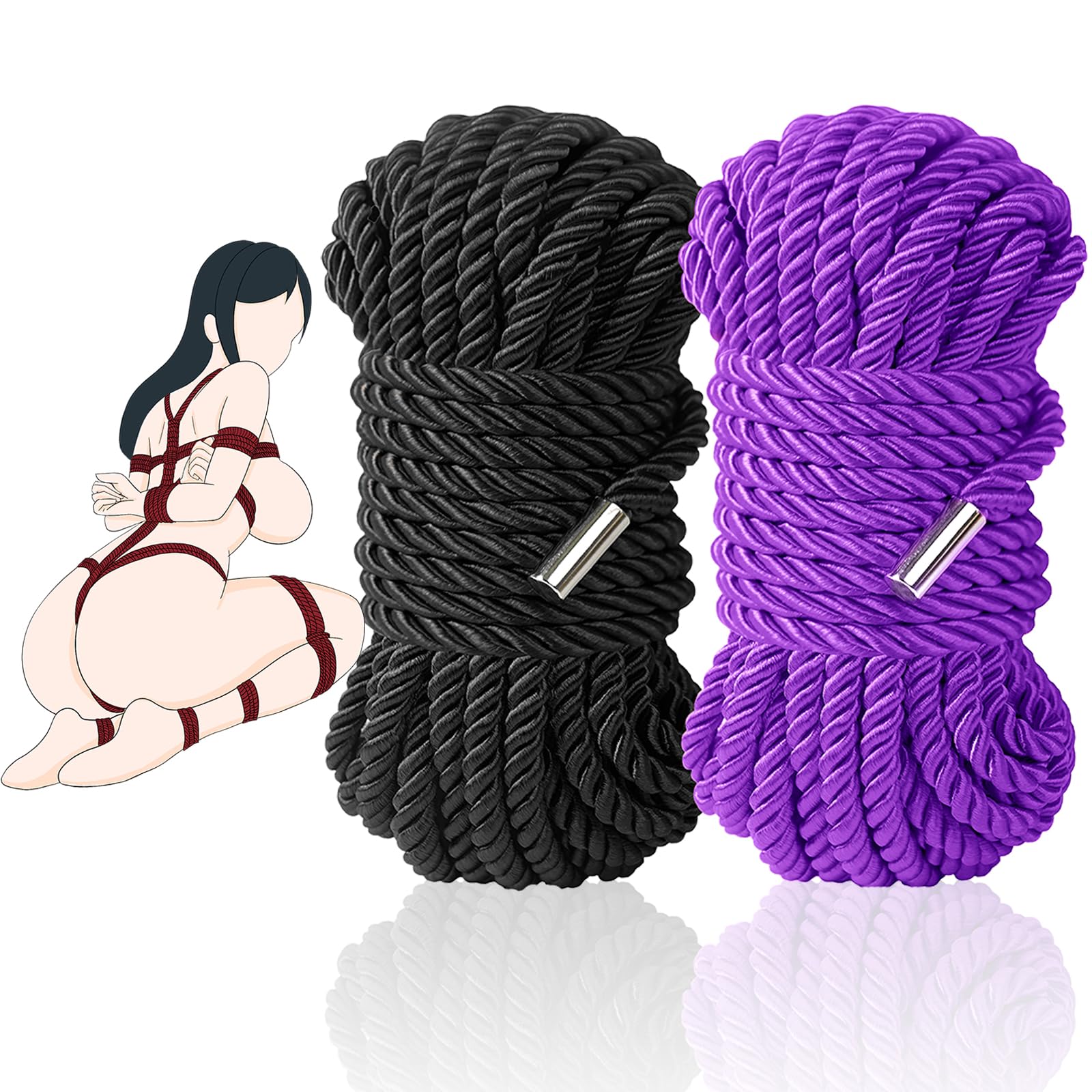 BDSM Couple Intimate Bondage Set - Soft and Multifunctional Sex Rope - Bedroom Adult Bondage Toy - Perfect for Bondage Beginners (2-piece Set, Black, Purple)