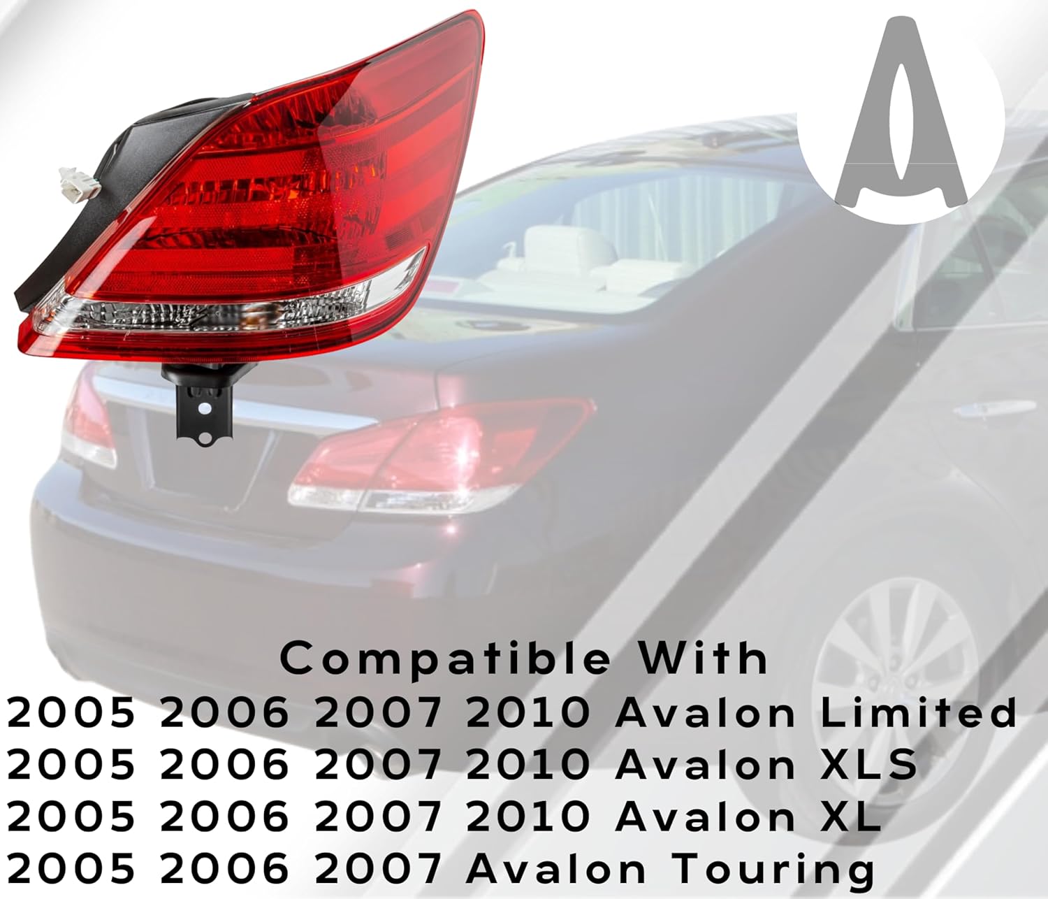 Replacement for Toyota Avalon Limited/XL/XLS 2005, 2006, 2007, 2010; Touring 2005, 2006, 2007 Sedan Halogen Tail Light Assembly With Bulb, Left Outer/Driver Side, DOT&SAE, 81560-AC090, TO2804100