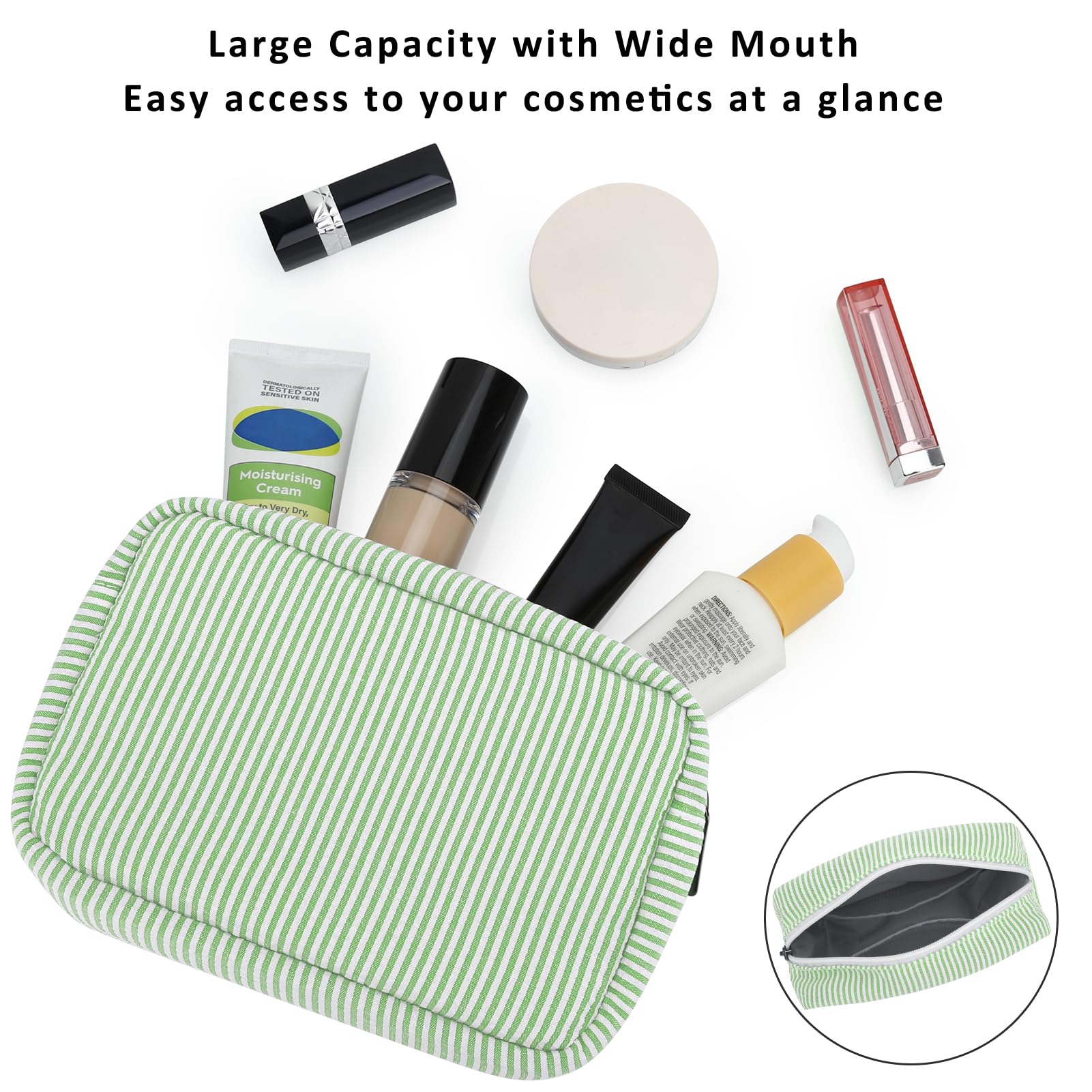 JINSI Travel Makeup Bag for Women Stripe Cosmetic Organizer Toiletry Bag with Zipper Portable Skincare Purses Storage Pouch Cute Beauty Case Clutch Bags - Image 2