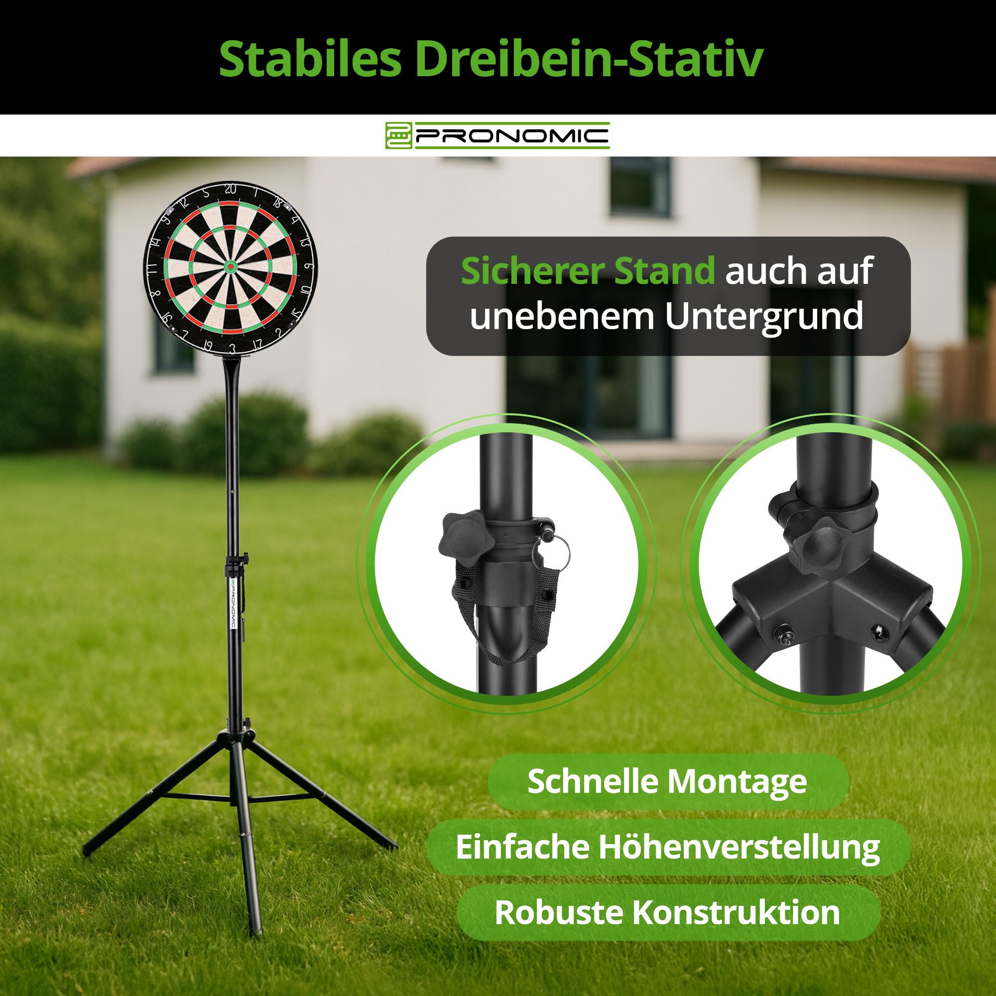 Pronomic DA-45S Ständer für Dartscheibe (Dartboard Halterung, Dartständer aus pulverbeschichtetem Stahl, stufenlos höhenverstellbar, Tasche)