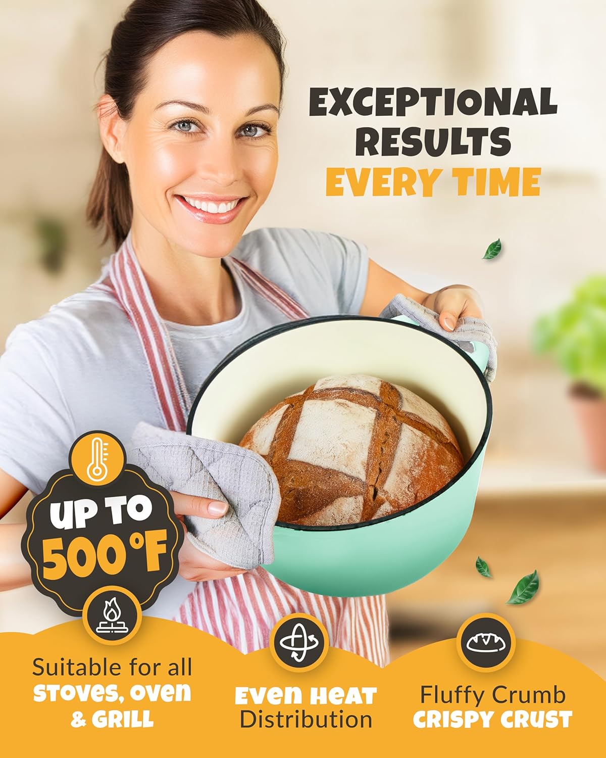 Dutch Oven for Bread Baking - incl. Sourdough Bread-Baking Supplies like Banneton Bread-Proofing Basket - 5QT Enameled Cast Iron Bread-Oven with Lid, Baking Pan, Scoring Tool Lame - Image 6