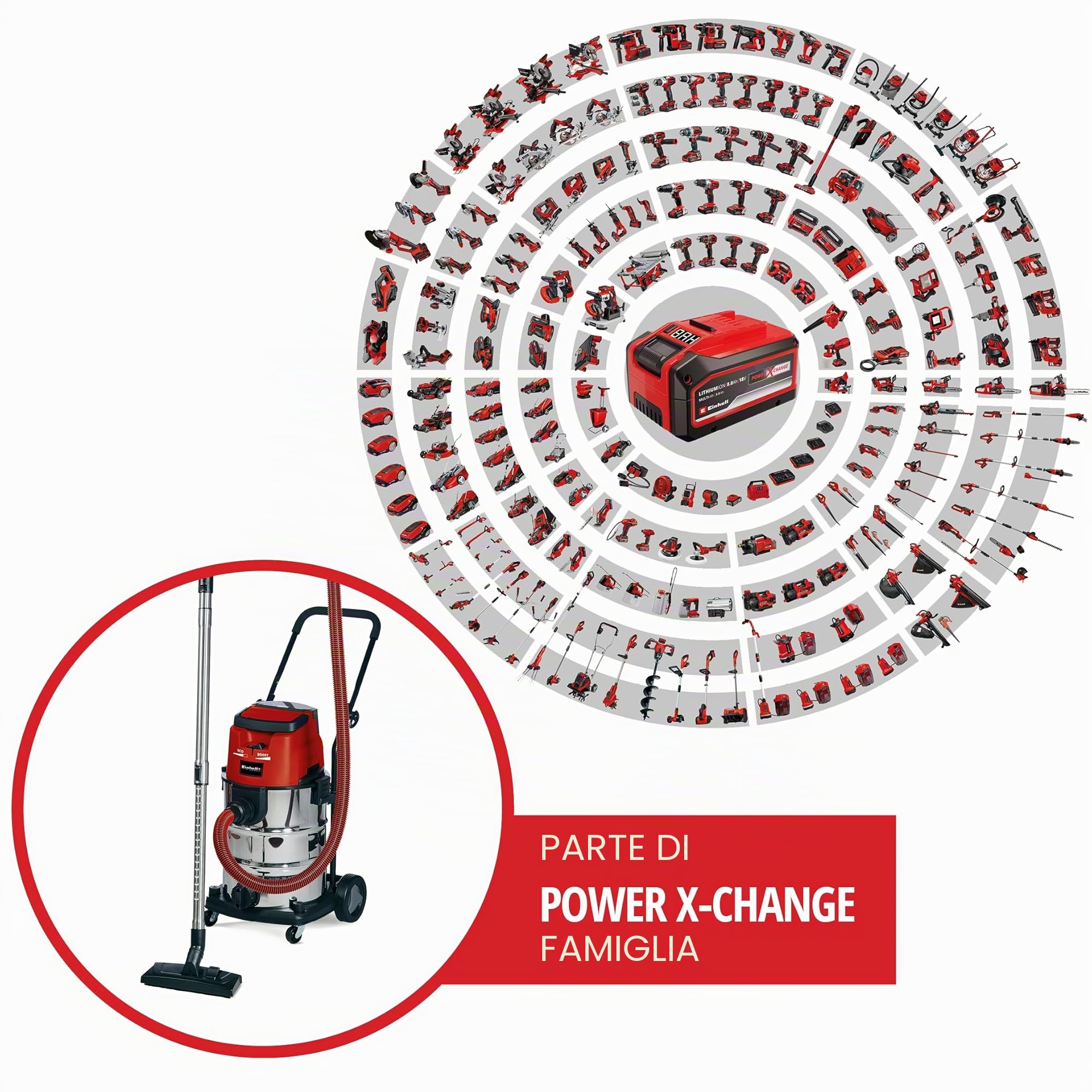 Einhell TE-VC 36/30 Li S-Solo Bidone aspira solidi e liquidi a batteria Power X-Change (36V - 2x18V, vano 30 L, depressione 150 mbar, tubo flessibile 250 cm, senza batteria e caricabatteria)