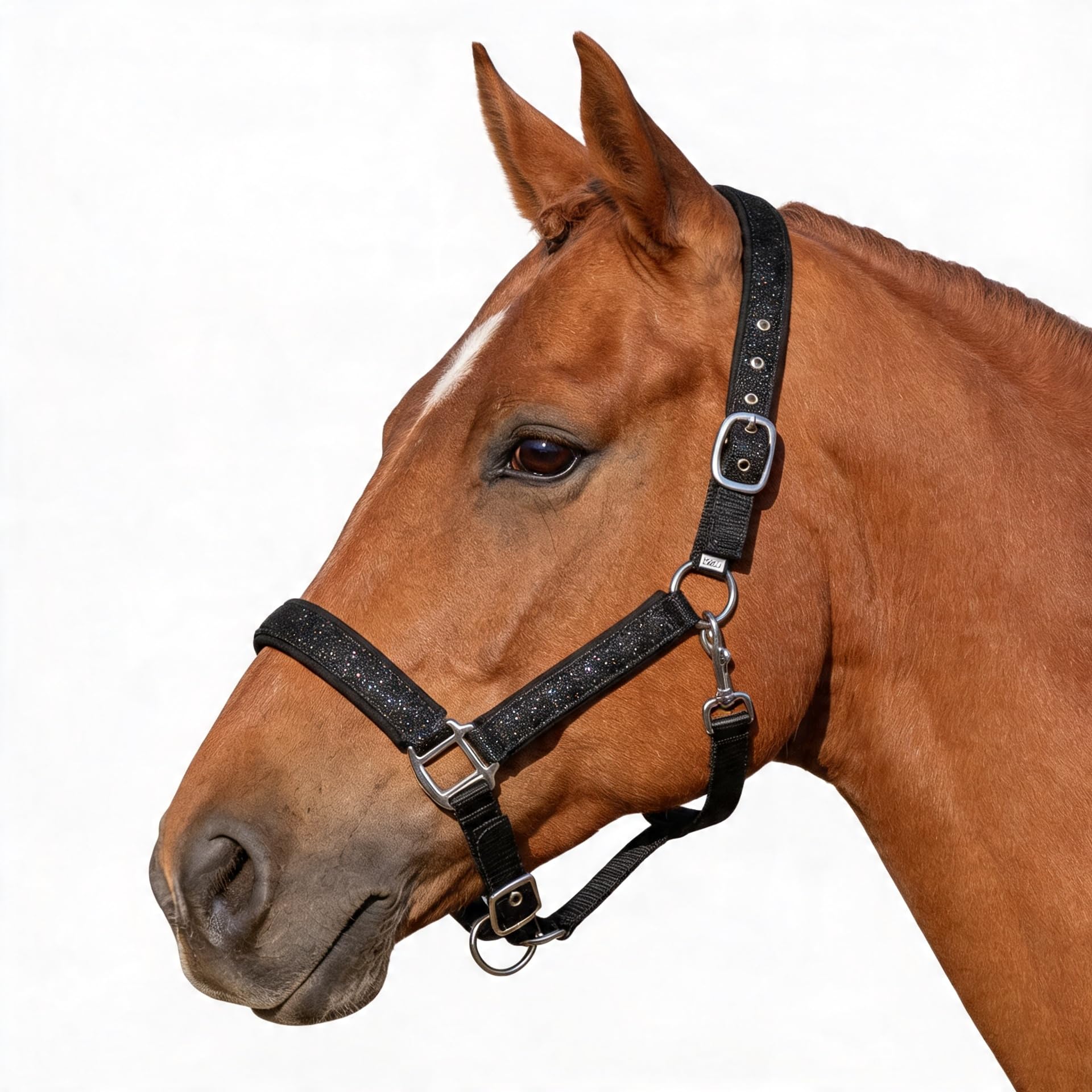 Pferdelinis Cavezza per cavalli con brillantini, cavezza imbottita, fibbie ad ardiglione regolabili, cavezza pony, Cob, sangue caldo, Shetty (nero, Cob purosangue)