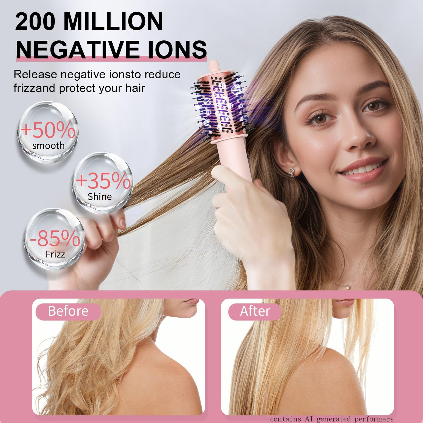 Dryhsip Warmluftbürste, 9 in 1 Hairstyler, Föhnbürste mit Ionen-Technologie, Airstyler mit Diffuser Haare Föhn Glätten,Lockenstab Automatisch, Haarglätter，Flex Temperaturen，Eurostecker