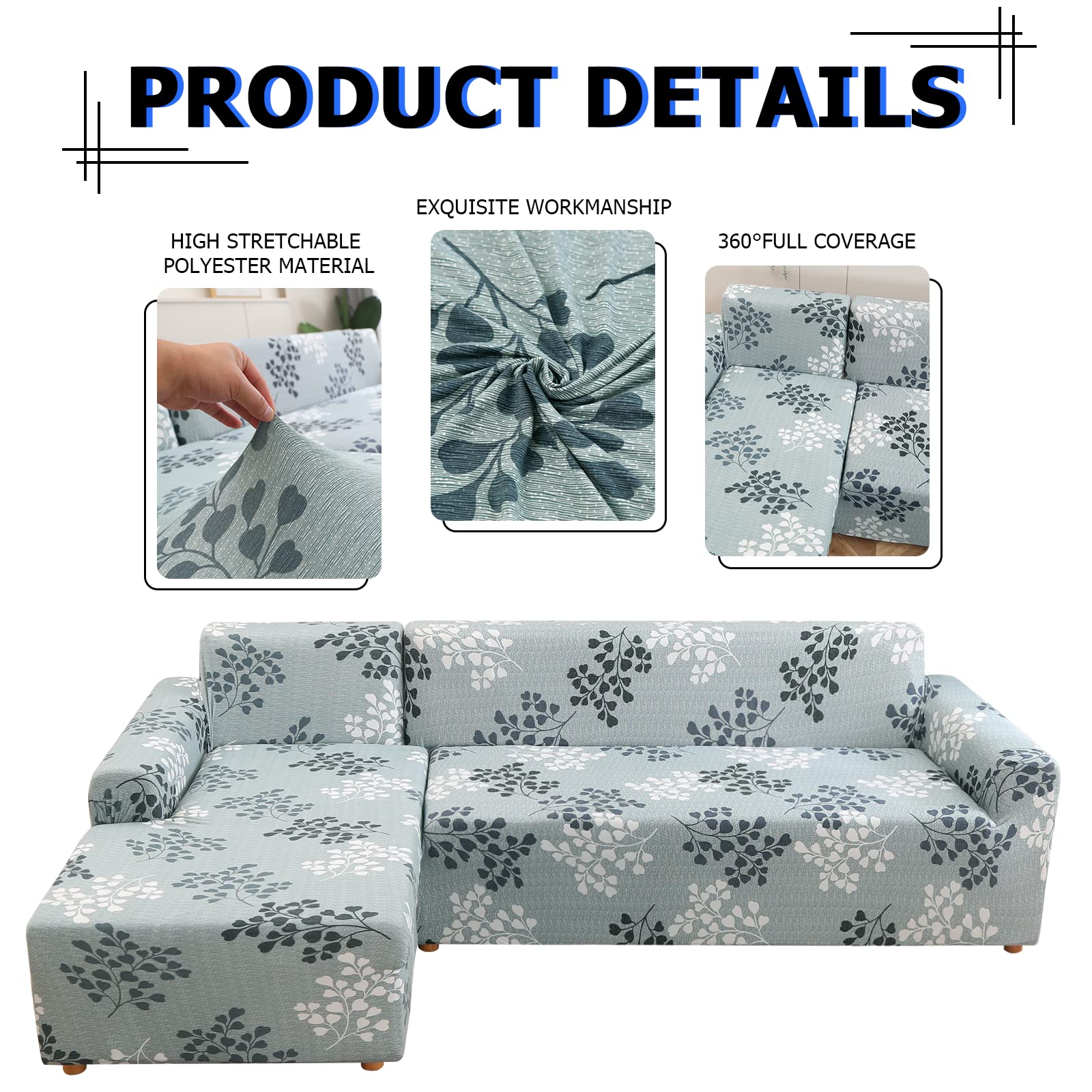 Lydevo Copridivano con Penisola Elasticizzato,Copridivano Angolare a Sinistra/Destra Universale con 2 Federi,Fodere Divano Penisola Forma di L,Chaise Longue Sofa Cover(2+2 Posti,Foglie D'autunno)