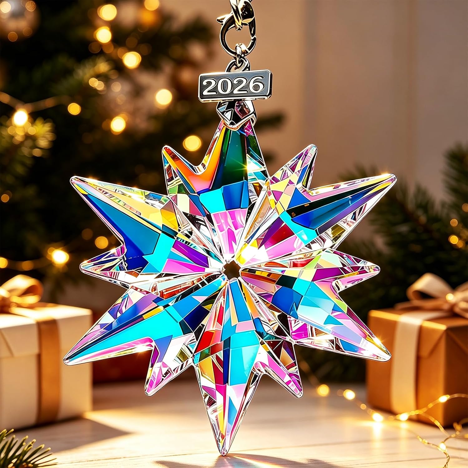 2026 Annual Christmas Ornaments Crystal Snowflake Star, Sparkly Unique Cute