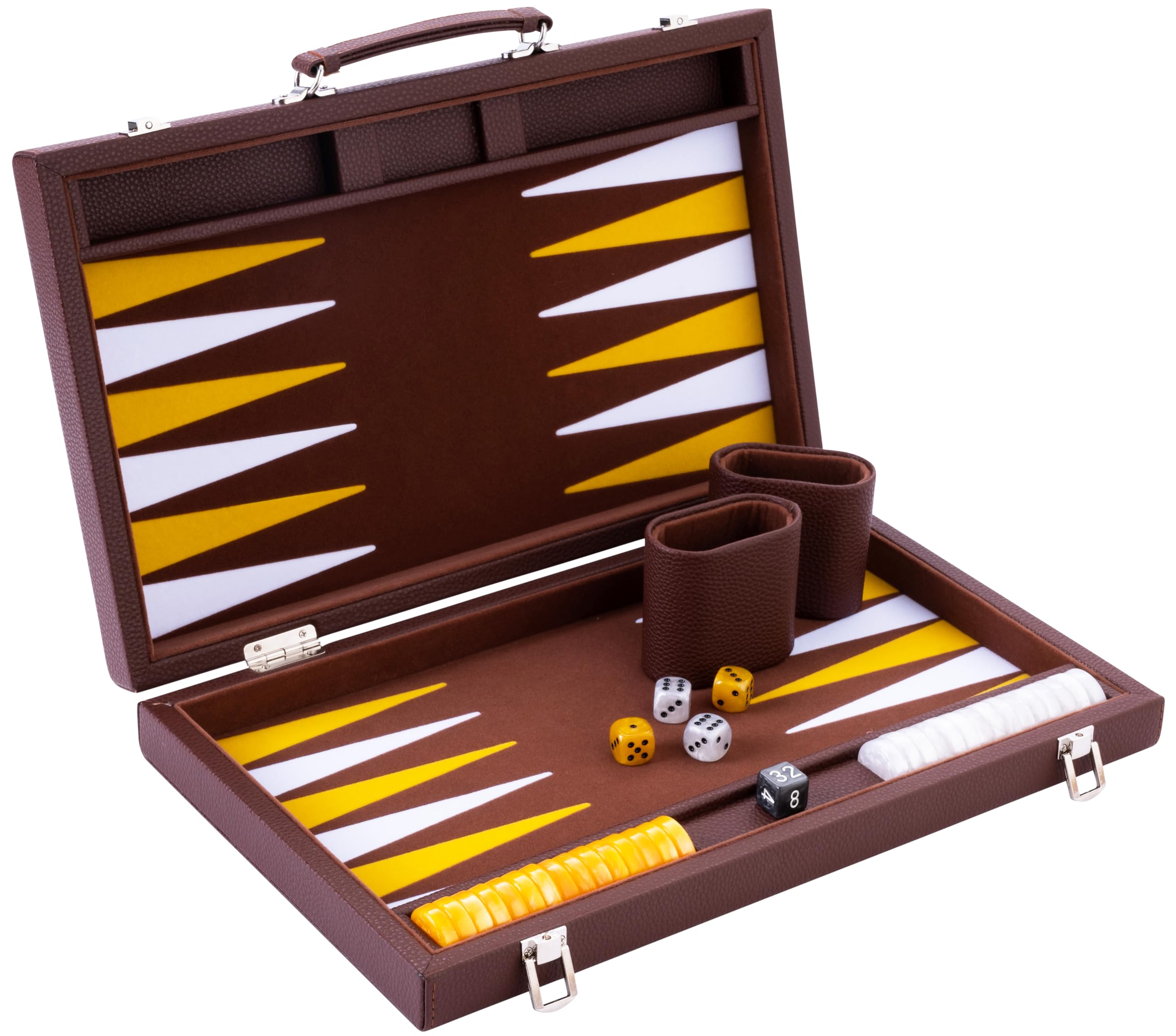 Engelhart - 250520 - Backgammon Deluxe 15" (38 Cm) - Valigetta Elegante In Similpelle Con Interno In Feltro - Pedine Madreperlate E Dadi Inclusi-image