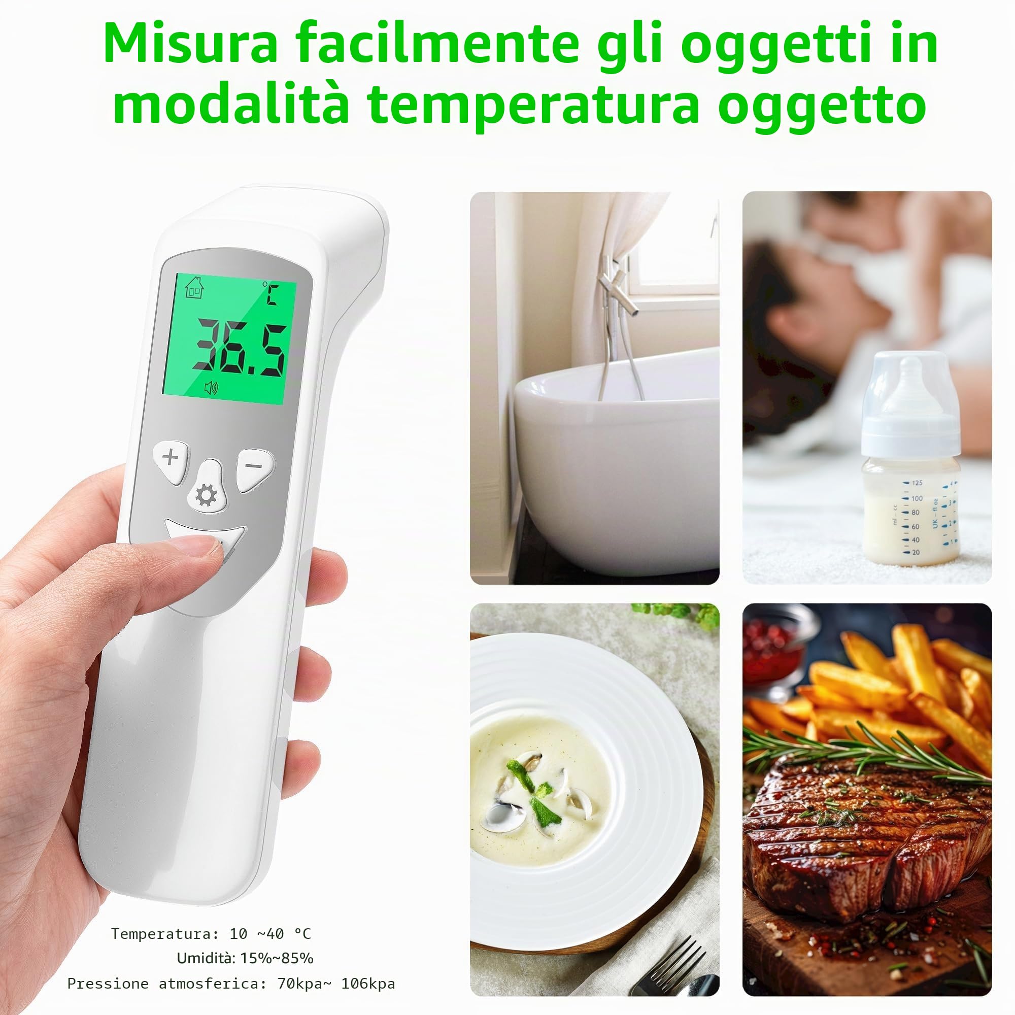 Termometro Fronte Infrarossi Senza Contatto per Neonato Digitale con Lettura Immediata 1s, Richiamo della Memoria e Display LCD