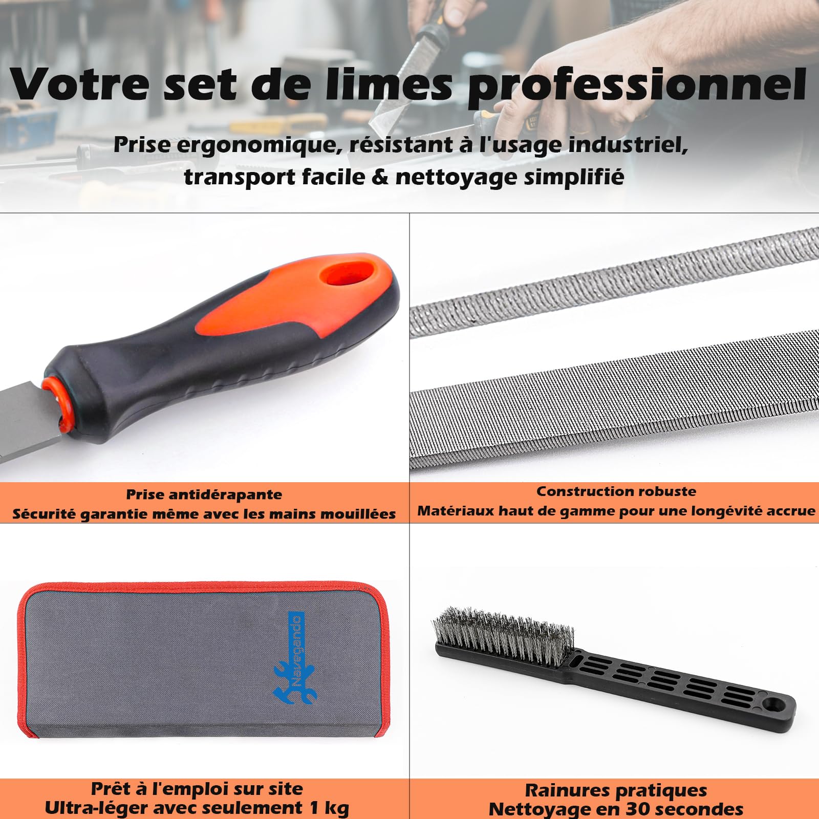 Navegando Limes et Râpes en Acier Forgé T12-17 Pièces: 4 Grandes Limes, 12 Limes Aiguilles de Précision avec Brosse pour Menuiserie/Sculpture/Atelier