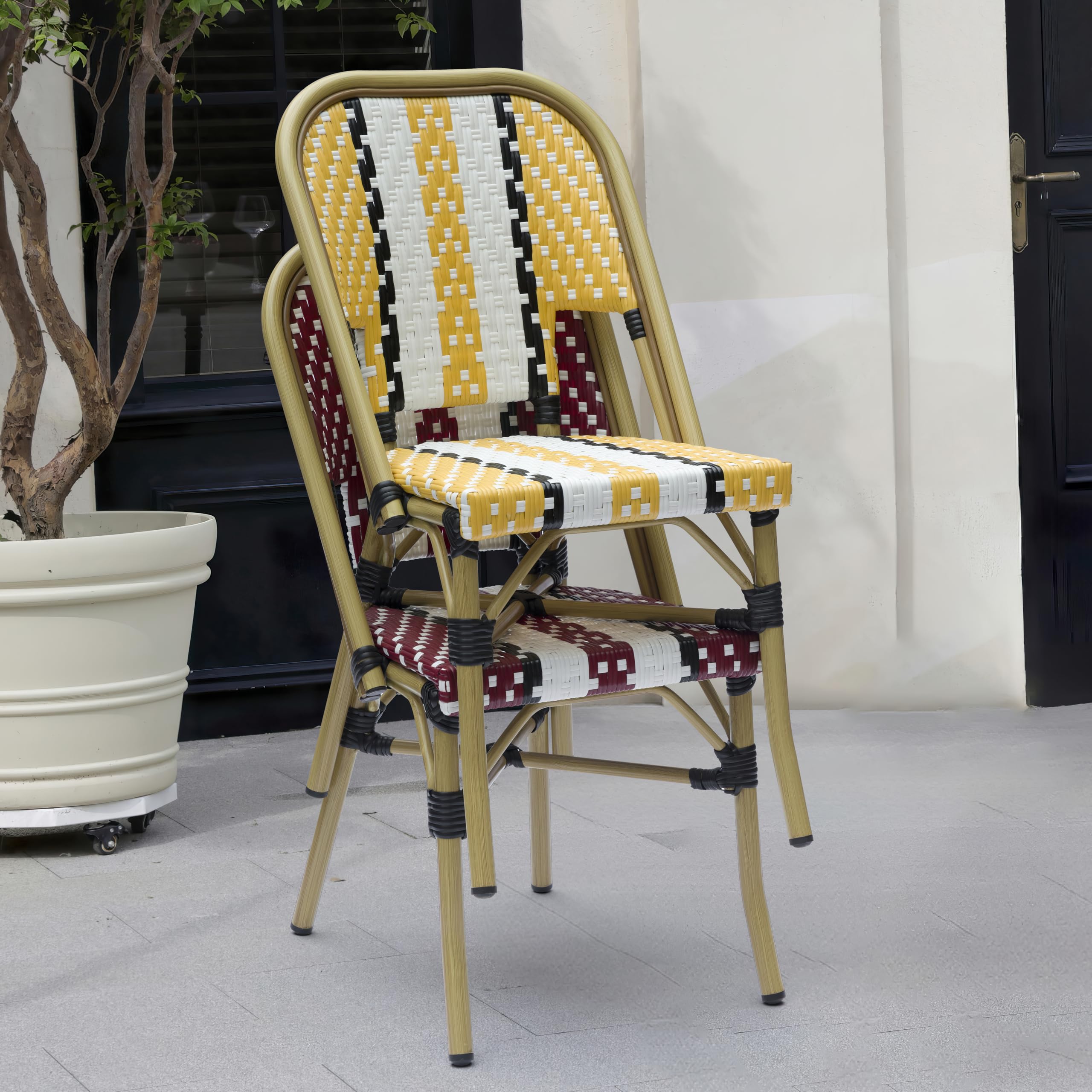 METRO Professional Chaise Pigalle, empilable, Aluminium/rotin PE, Jaune