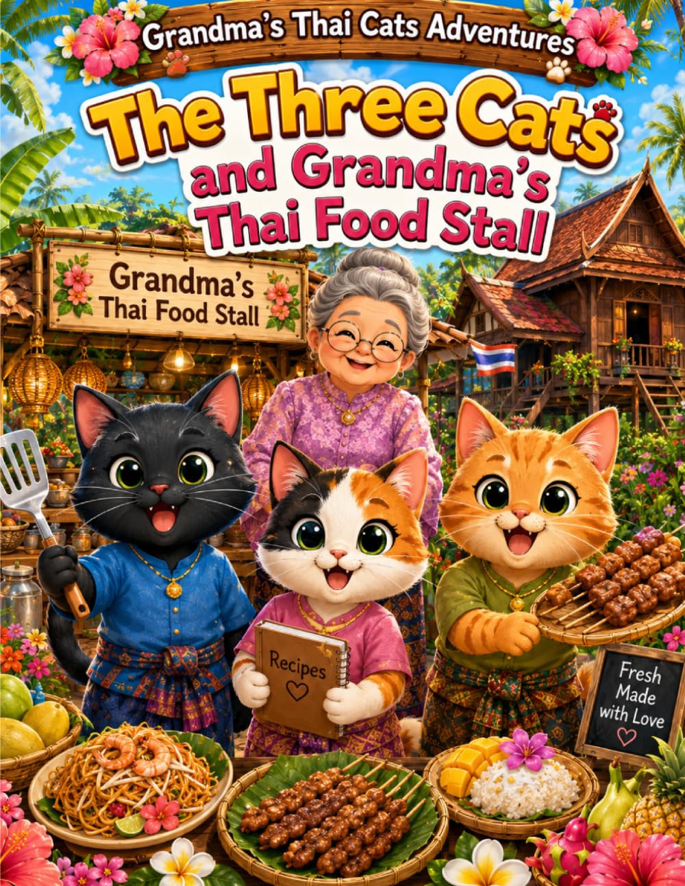 The Three Cats and Grandma's Thai Food Stall: An Adorable Story of Family, Love, and Hardworking Cats Serving Thai Street Food (Grandma's Thai Cats Adventures)