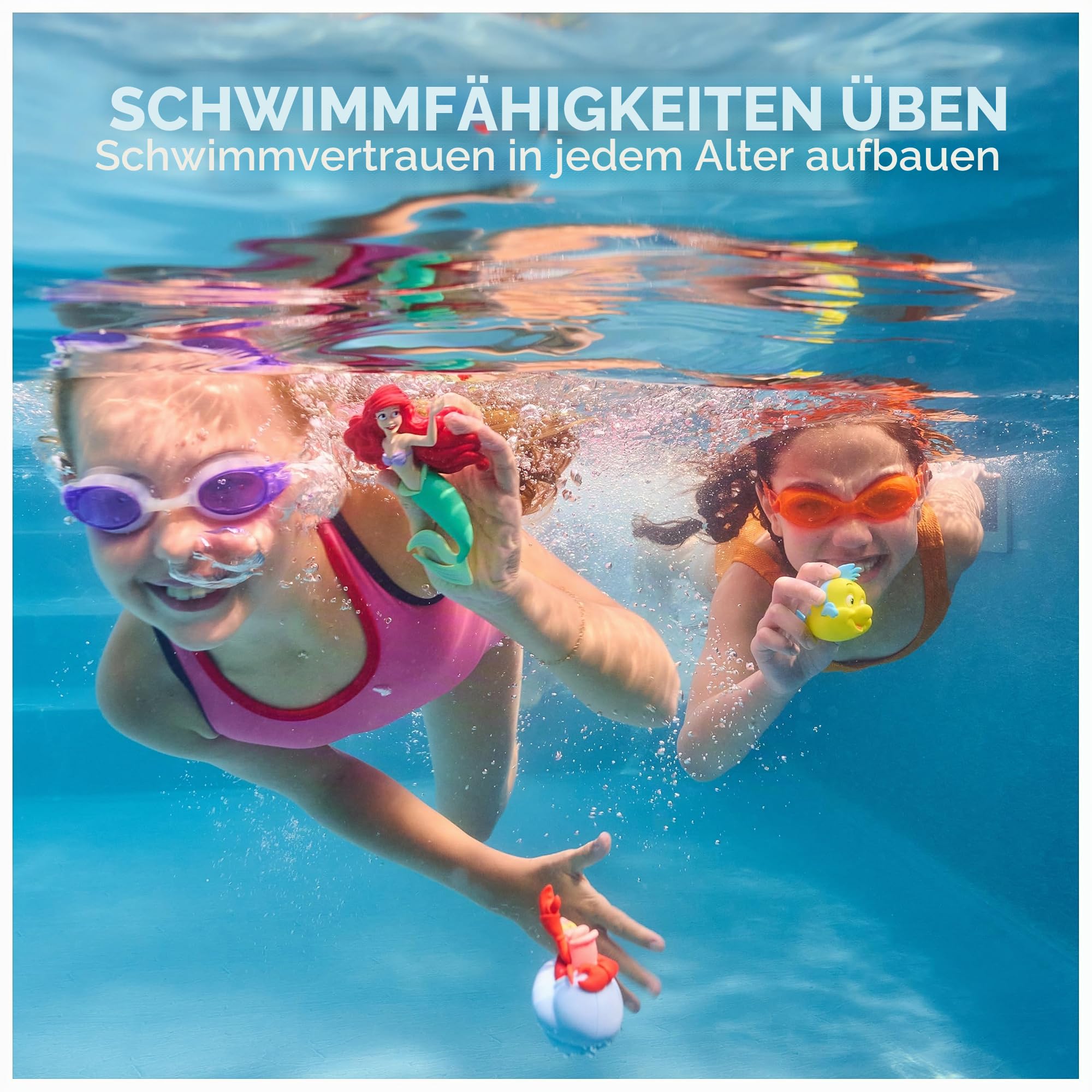 SwimWays Disney Die kleine Meerjungfrau Tauchfiguren, Poolspielzeug, 3er-Pack, ab 5 Jahren | Gewichtete wasserdichte Figuren sinken und fördern aktives Sommerspiel; baut Schwimmvertrauen mit Tauchspielen und Rennen auf