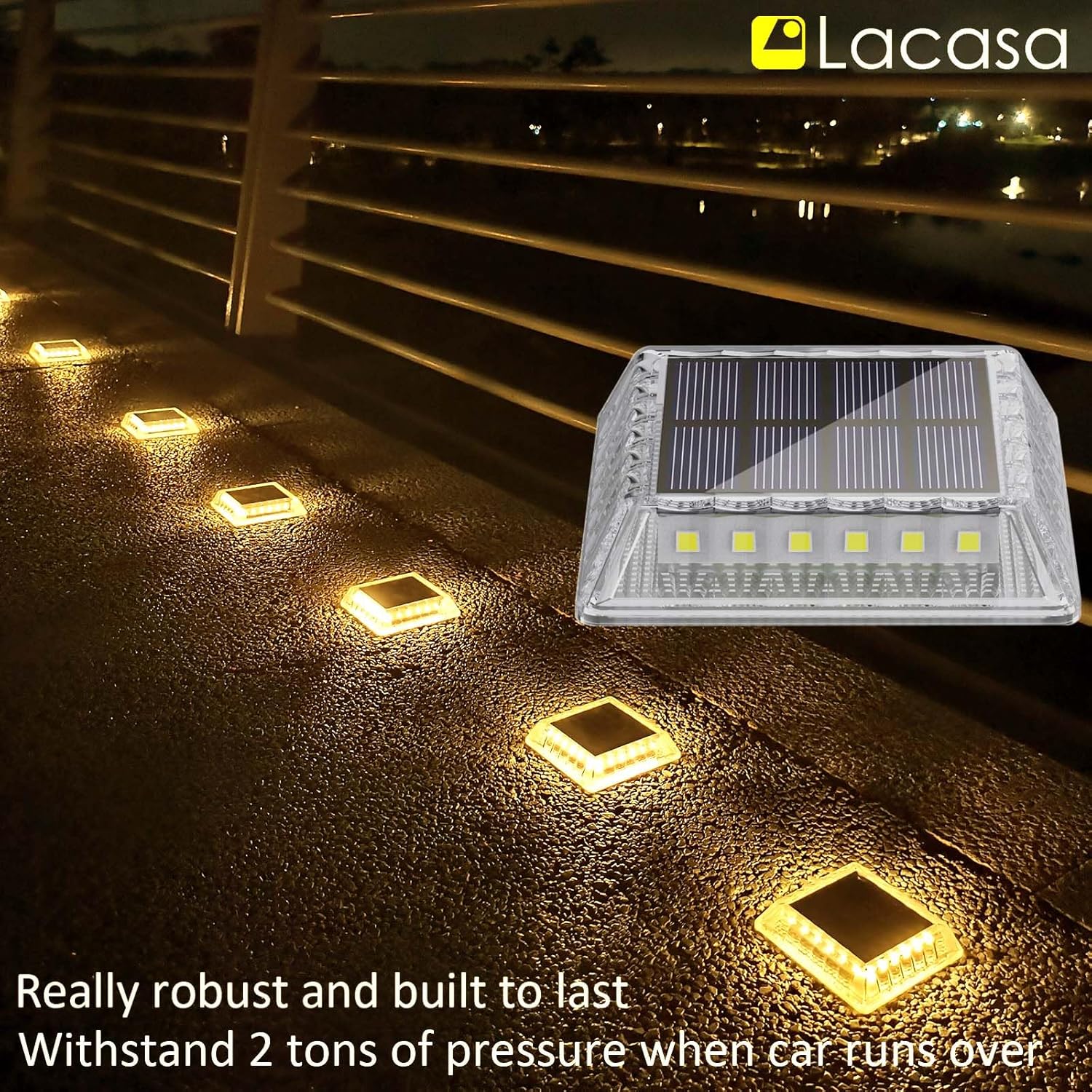 Lacasa Solar Deck Lights, 8 Pack 30LM LED Dock Lights Warm White 2700K, Outdoor Solar Powered Step Lights Light up All Night IP68 Waterproof Auto ON/Off for Garden Stairs Driveway Pathway Lighting