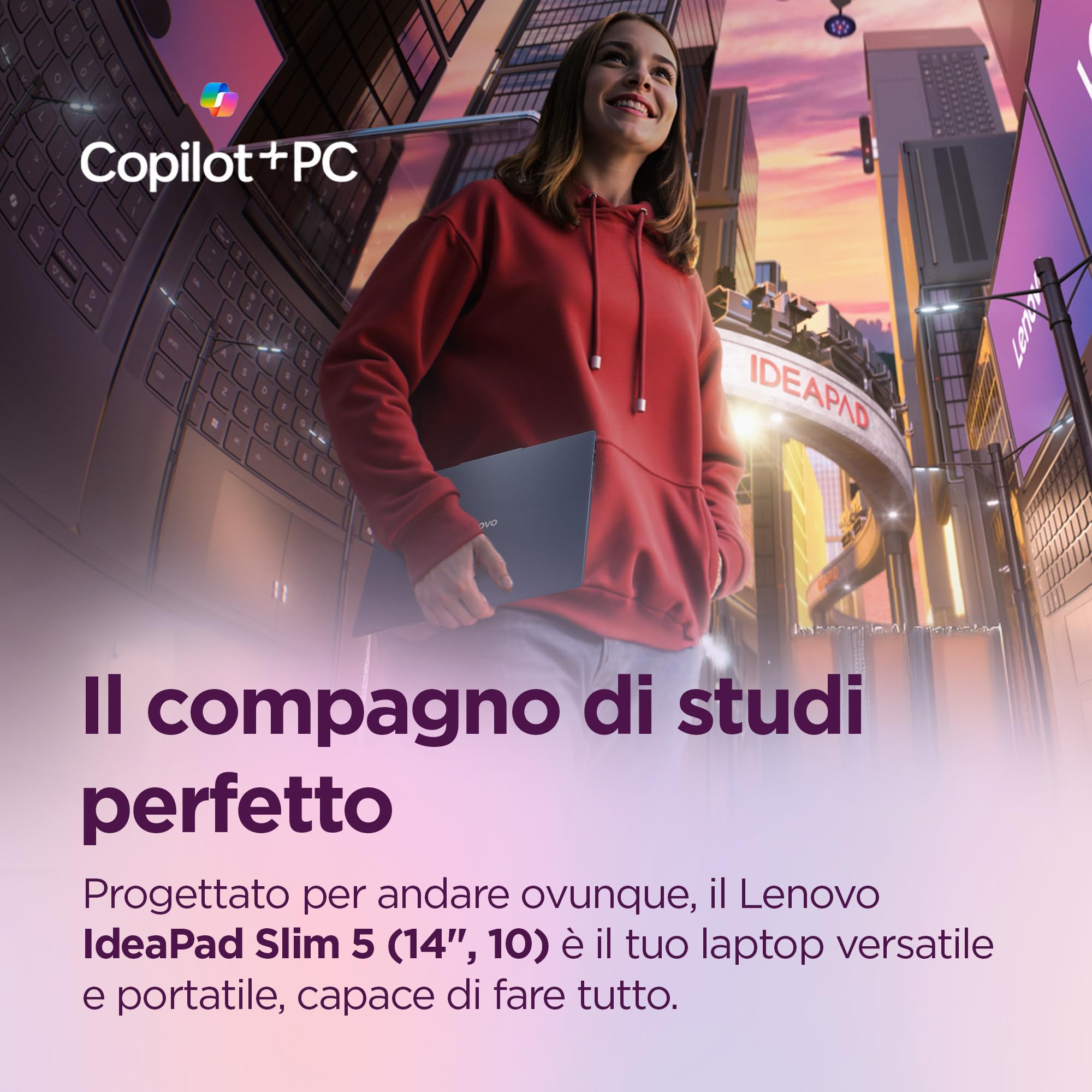 Lenovo IdeaPad Slim 5 Copilot+ PC 14" - AMD Ryzen AI 7 350, RAM 32GB, 1TB SSD, Grafica AMD Integrata, Notebook Display 14 pollici WUXGA (1920x1200) IPS, Windows 11 Home - Cosmic Blue