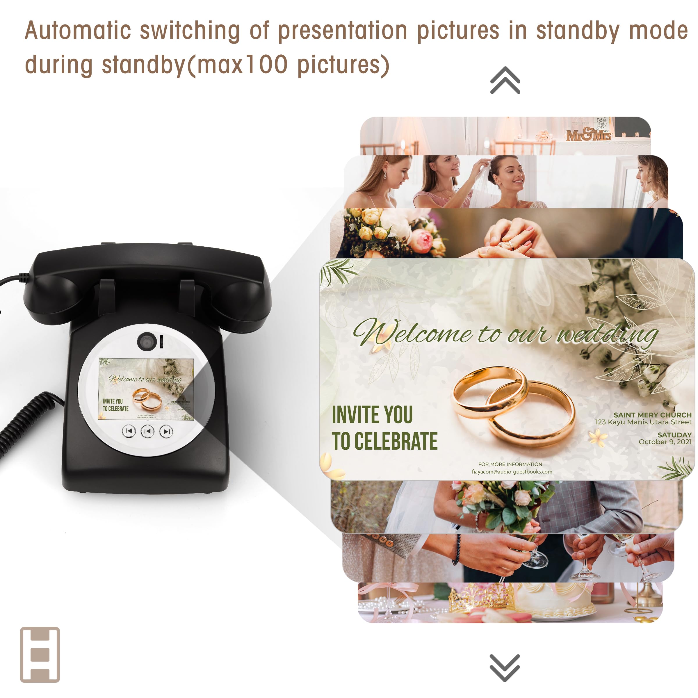 Audio Gästebuch Hochzeit Telefon (Art Deco, Schwarz)