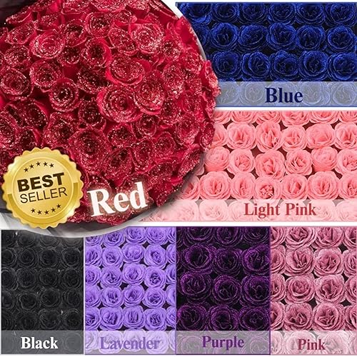 Miniatura 7 de Ramo de rosas eternas, ramo de rosas artificiales rojas y azules, rosas artificiales brillantes, regalos para el día de San Valentín para novia,