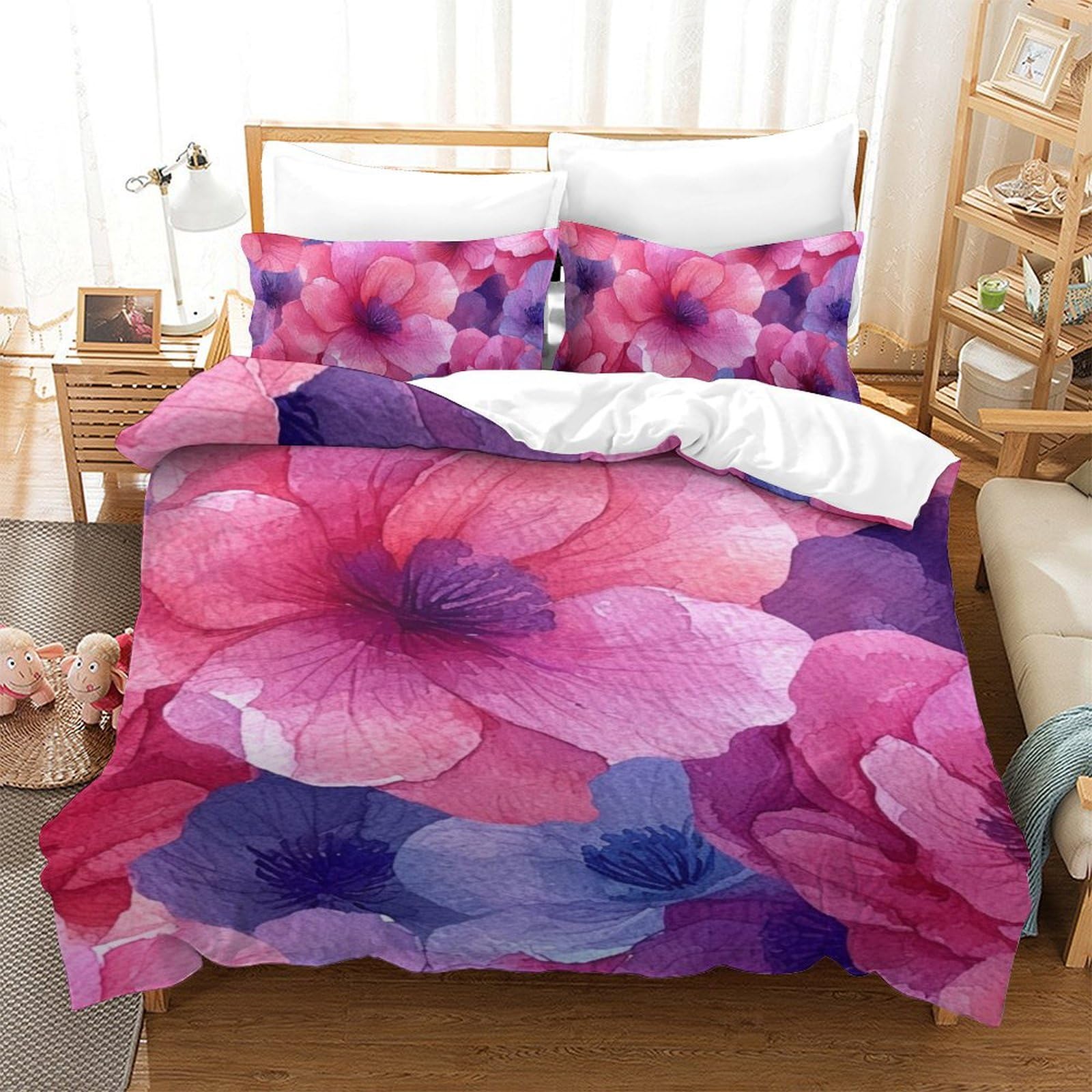 Housse de couette fleurs aquarelle 3D en microfibre 140x200cm