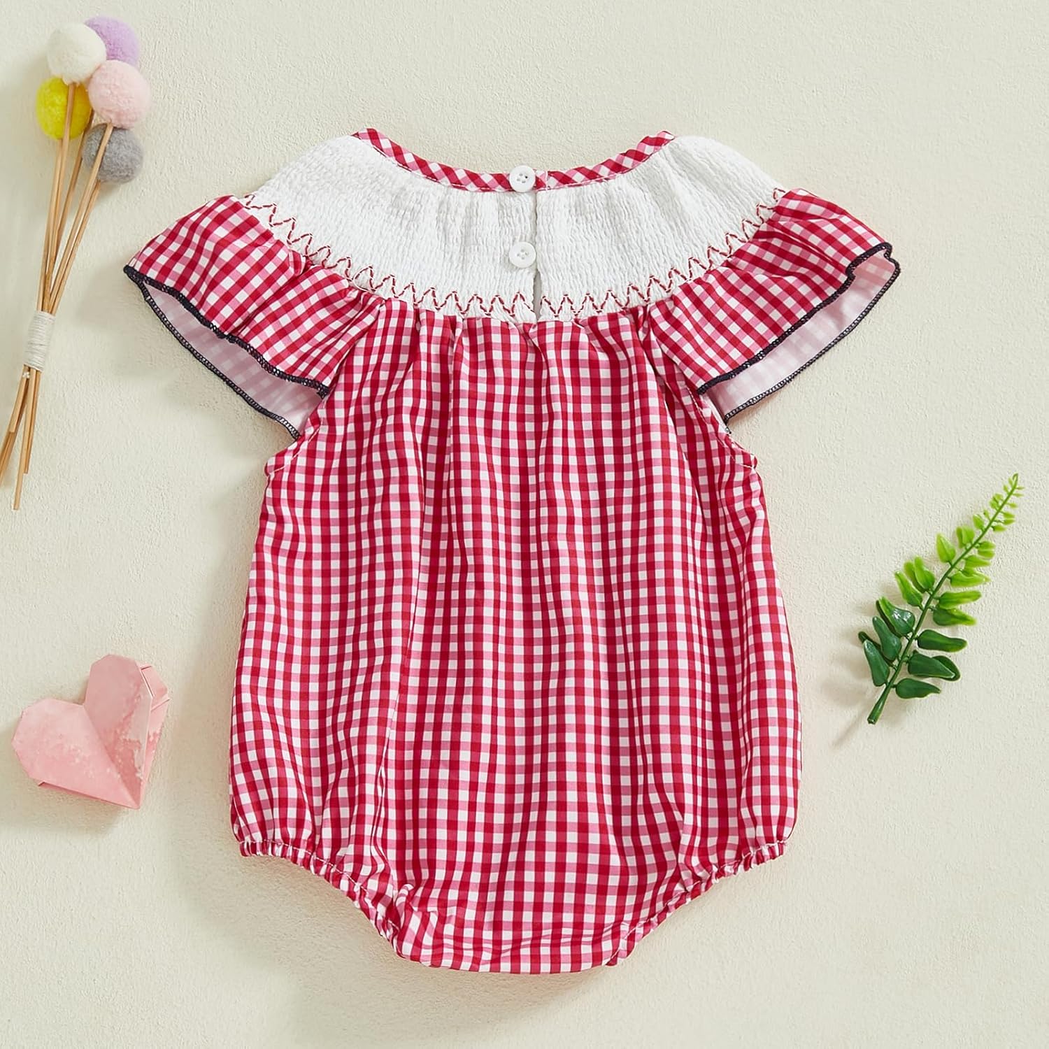 MoZiKQin Baby Girl 4th of July Outfit Embroidered American Flag Plaid Bubble Romper Smocked Bodysuit Cute Summer Clothes - Image 3