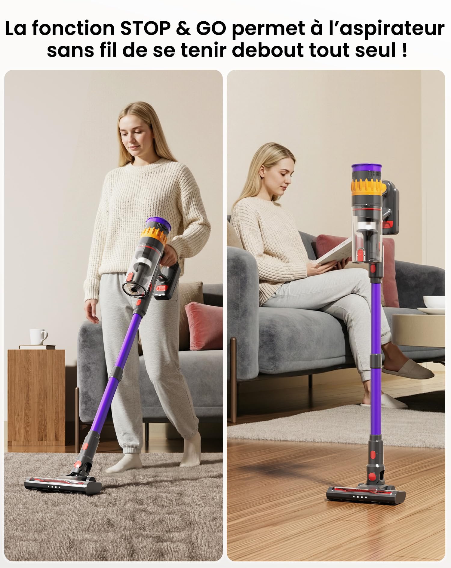 Lefant V1 Aspirador Sin Cable 40 KPa, Potente, Filtración de 5 Capas, Pantalla LED Táctil, 3 Velocidades, Cepillo con LED, Tubo Telescópico, Ideal para Toda la Casa 33