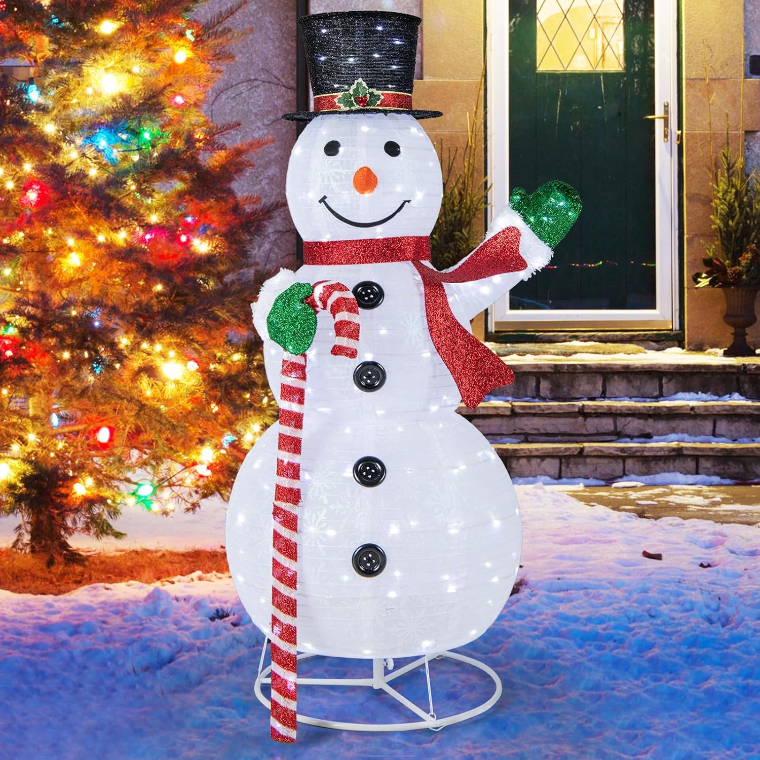 COSTWAY LED Schneemann 150 cm, Weihnachtsdeko für außen und innen 