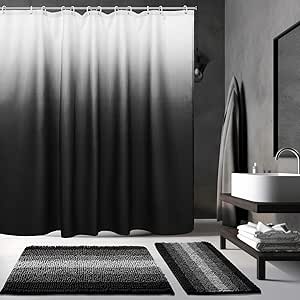 Amazon.com: Fanfanwin 3 Pcs Black Shower Curtain and Rug Sets with 12 ...