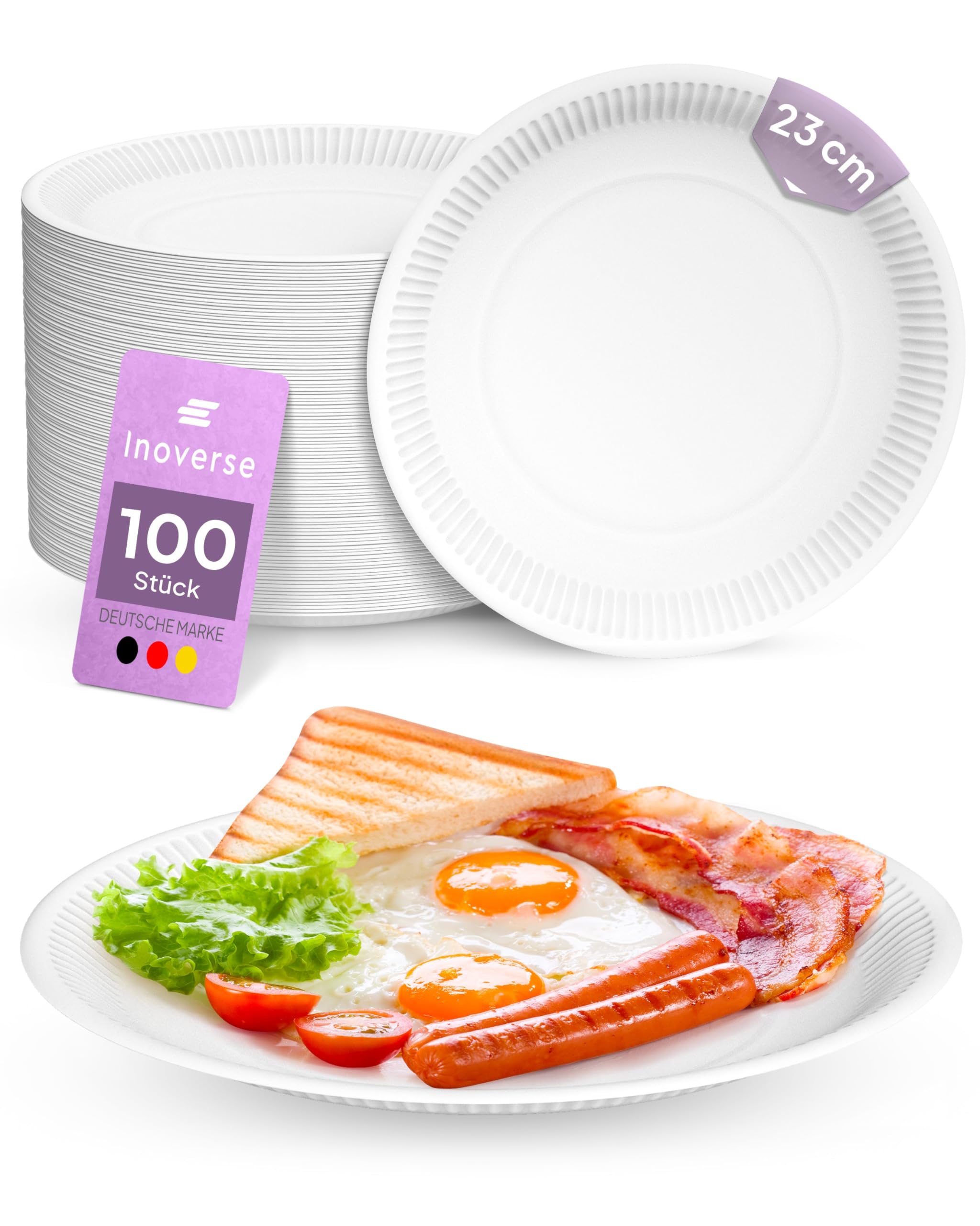 Piatti Di Carta Compostabili Idena - 100 Pezzi, Diametro 23 Cm, Ecologici Per Feste - Foto 4