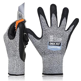 DEX FIT 15-Gauge Level 4 Cut Resistant Gloves Cru553 Thin, 3D Comfort Ultra Soft, High-Dexterity for Precision Feel, Grey X-Large1 Pair