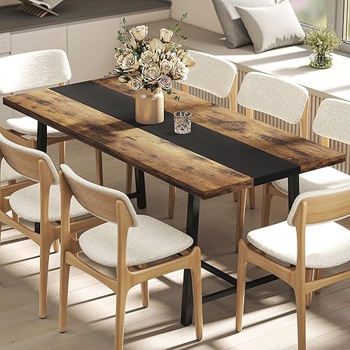 HOMCOM Mesa de comedor industrial para 8 personas, mesa de cocina rectangular de 70.9 pulgadas de largo con mesa grande y patas de acero para