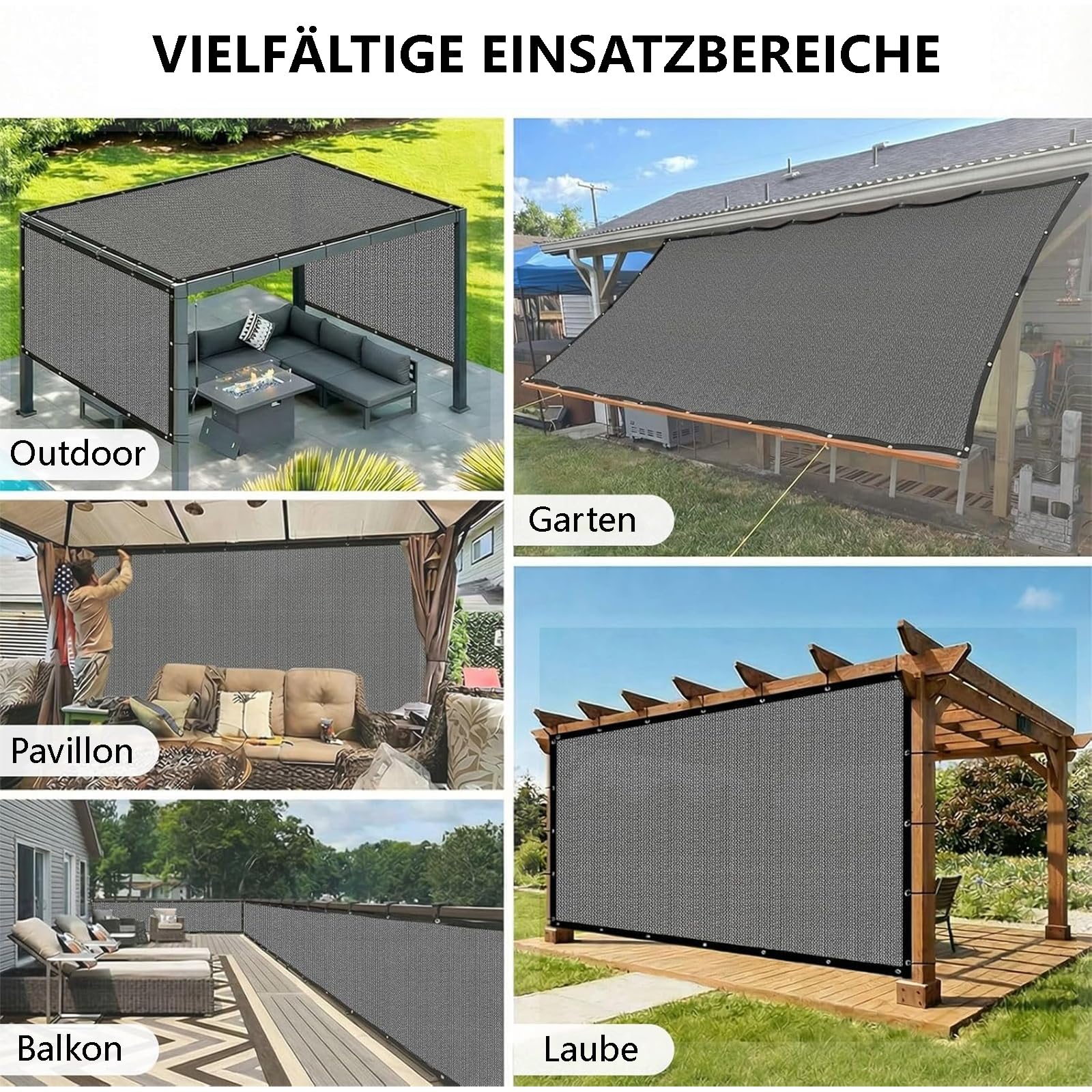 Sonnensegel Terrasse 3x6M Premium HDPE Gewebe, Windschutznetz inkl Seil, 95% UV-Schutz Reißfest, für Außenbereich,Garten, Beige