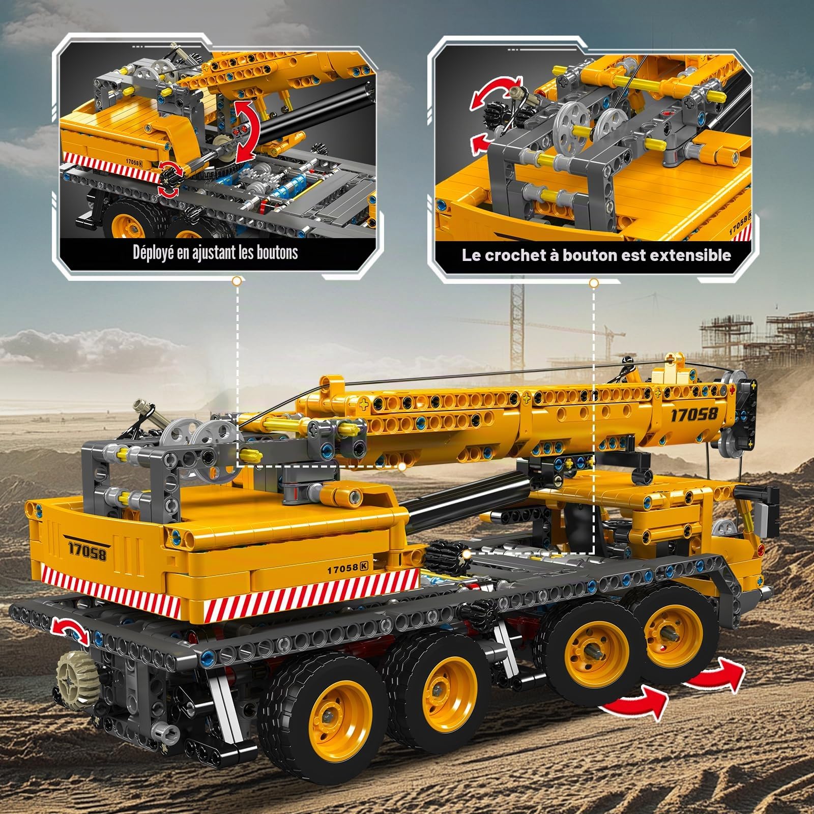 Mould King 17058 Technique Kit de construction camion de grue 997 pièces composé de grue et de camion, grue de chantier mobile, pour adultes à partir d'adultes (version statique)