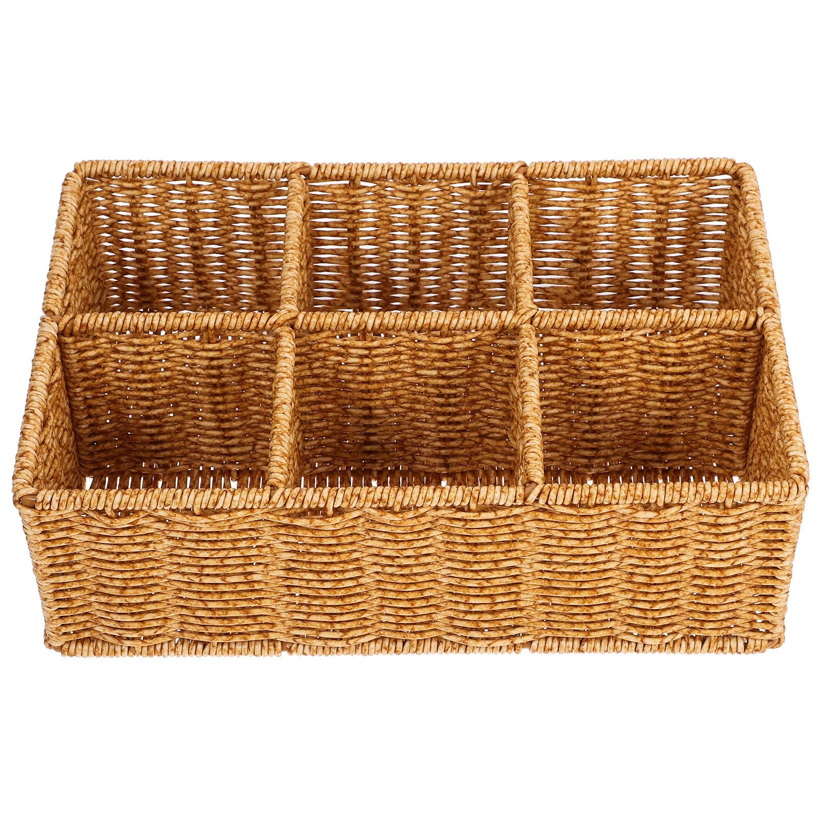 Organizador Cesta de Cubiertos Caqui de Ratán Plástico Color Multiusos Fácil de Limpiar para Cajones y Almacenamiento en Cocina