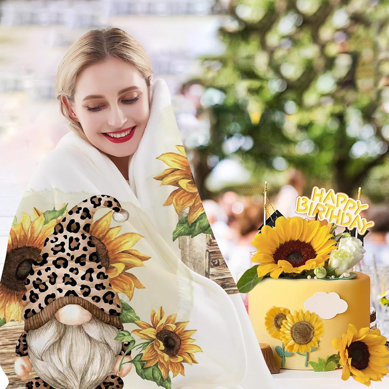 Gnomes Blanket 60x50 Inches, Spring Gnome Gifts for Women, Kids, Sister, Adults, Mom, Friends, Birthday Gifts, Soft Flannel Fleece Sunflower Throw Blanket for Couch Sofa Bed - Image 5