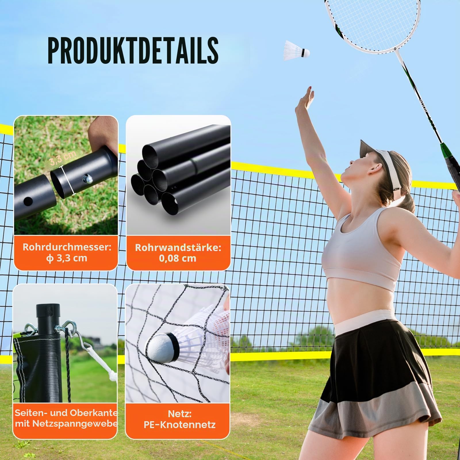 VEVOR Badminton-Netz-Set, Outdoor-Hinterhof, Strand, Park, Badminton-Netz, tragbares Badminton-Ausrüstungs-Set