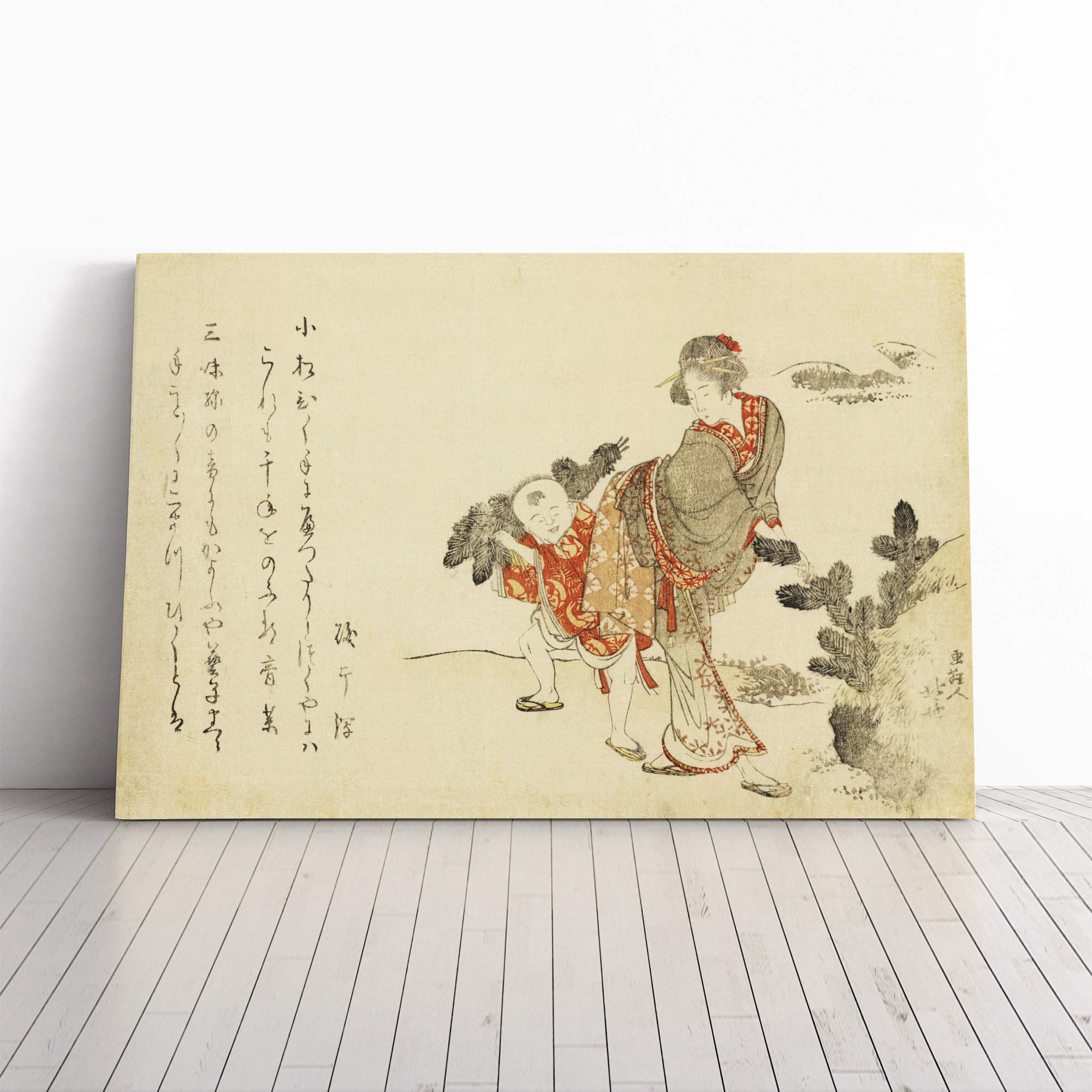 Wall Hokusai Picking Young Pines Japanese Oriental Art Canvas Print | Gallery Wrapped 30mm Frame Wall Art | 30x20 inches | Ready to Hang | Asian Picture | Living Room Bedroom Lounge Office