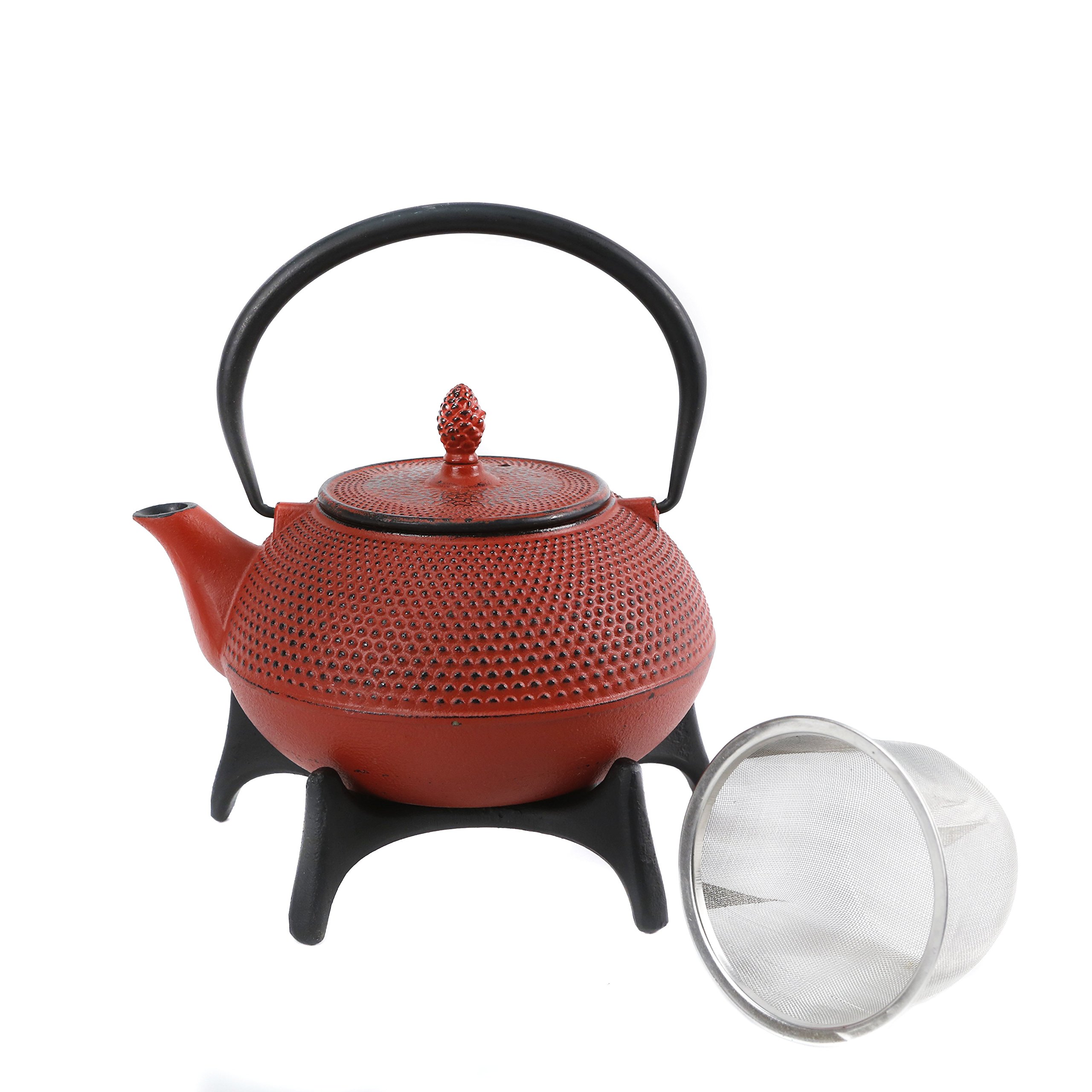 CuisilandSmall Hobnail Cast Iron Teapot Set 41oz Red