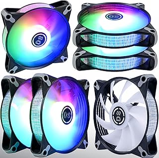 DS RGB Fans 120mm 6 Pack Case Cooling LED Fans for White Black PC Case, CPU Cooler and Radiators System (E Series)