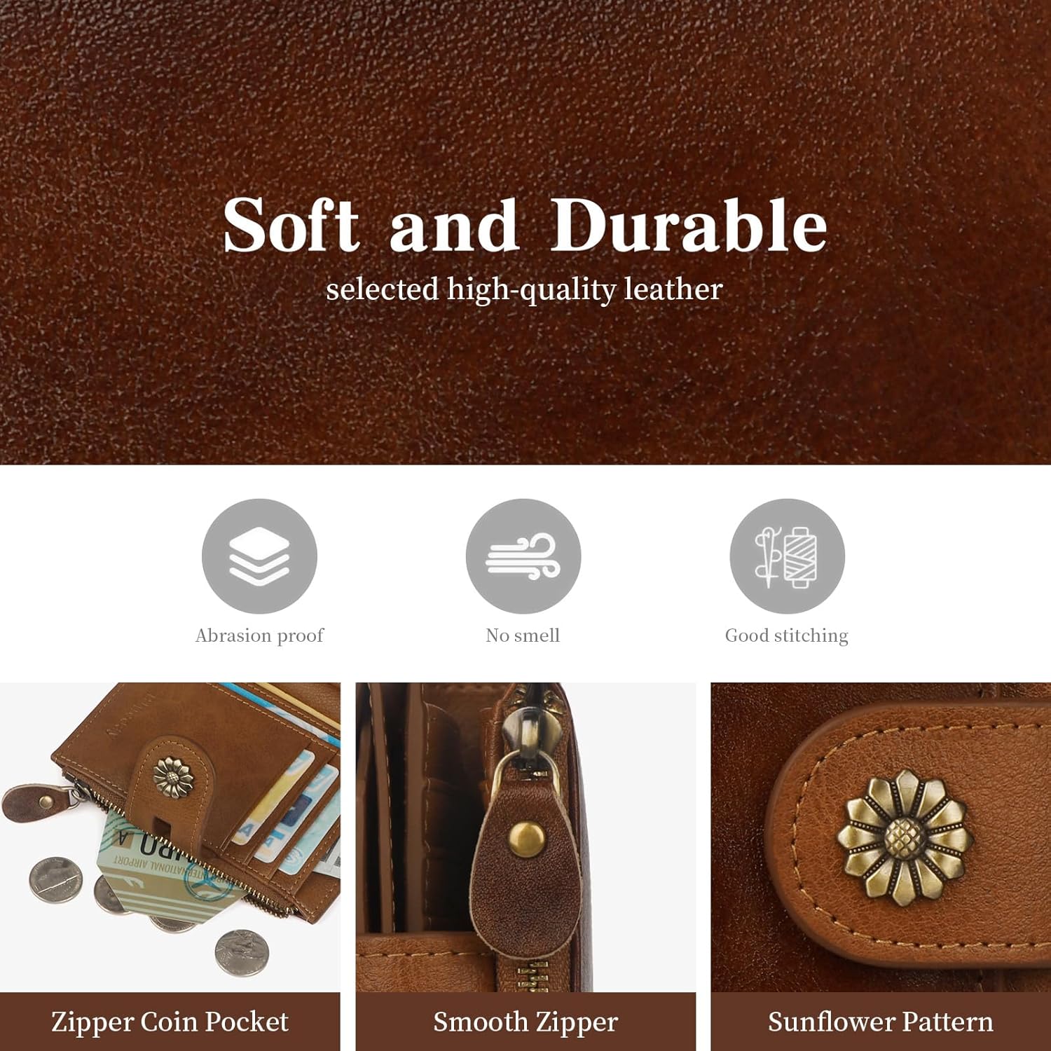 Wallet Women,RFID Blocking Leather Womens Wallet Bifold Compact Card Holder Small Wallet for Women with Removable ID Window zsbrown - Image 7